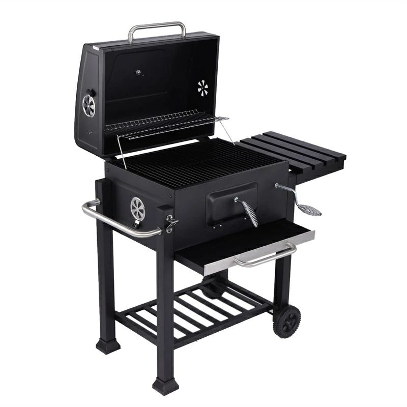 炭火焼き 中型bbq コンロ 焚き火台 家族5人～20人ぐらい最適 炭補充 灰片付けしやすい 保温網 棚板 タイヤ追加 移動楽々 ステン｜東京ECストア