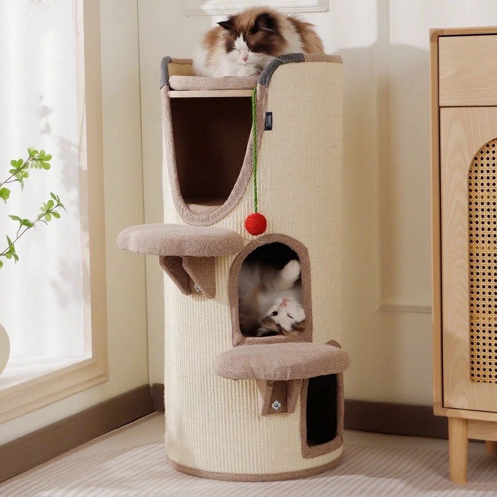 キャットツリー|コンパクトで場所を取らない 麻ロープ 爪とぎ付き 多段階猫ベッド 一年中快適 室内用猫ハウス おもちゃ一体型|東京ECストア