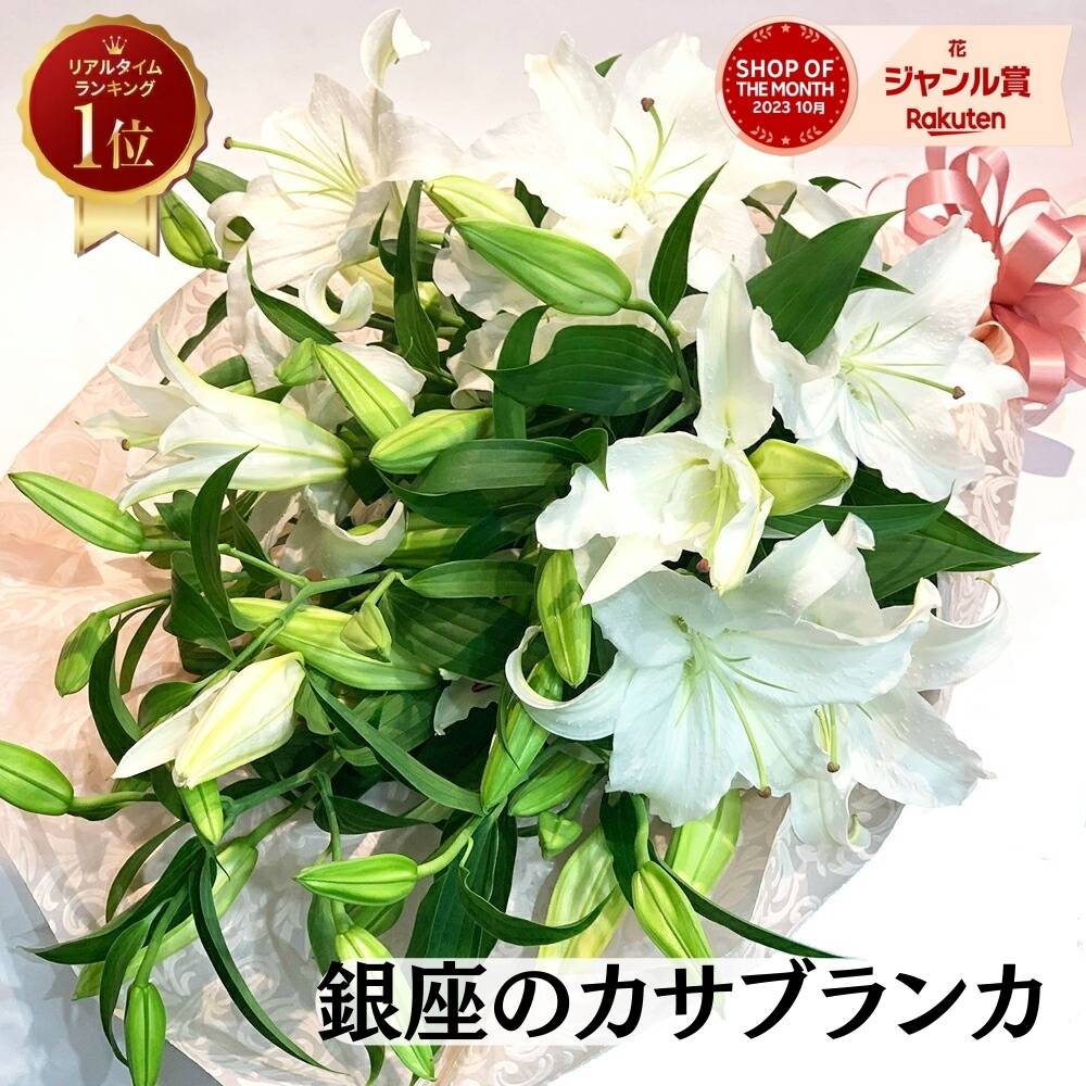 銀座のカサブランカ 白ユリの女王 百合の花束 豪華 おしゃれ 花 盆 2026 生花 大輪 カサブランカ花 ほぼ蕾でお届け 13時まで 花束 送料無料 誕生日 プレゼント 記念日 ギフト お祝い 母へ 妻へ 奥さん 恋人 花言葉 祝福 高貴 壮大な美しさ 雄大な愛 甘美 ■生花■｜花とギフト銀座東京フラワー