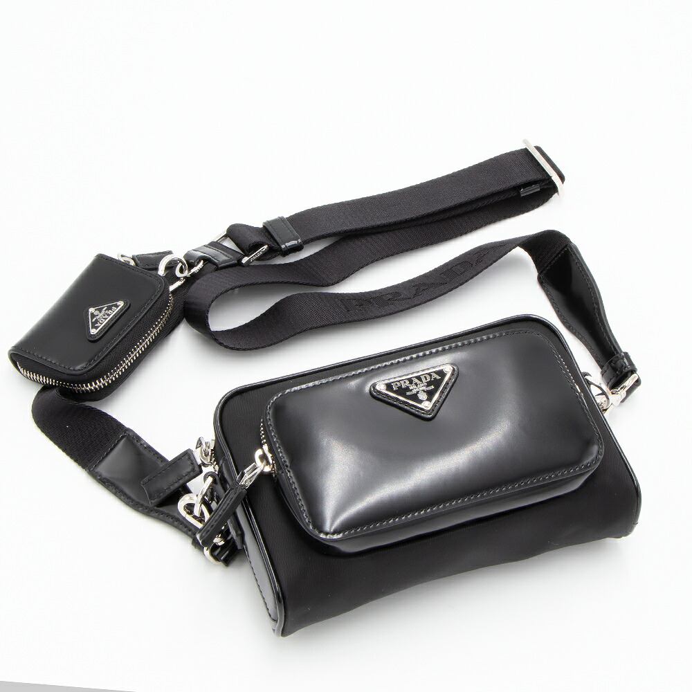 プラダ PRADA ショルダーバッグ Re-Nylon ブラッシュドレザー ブラック 