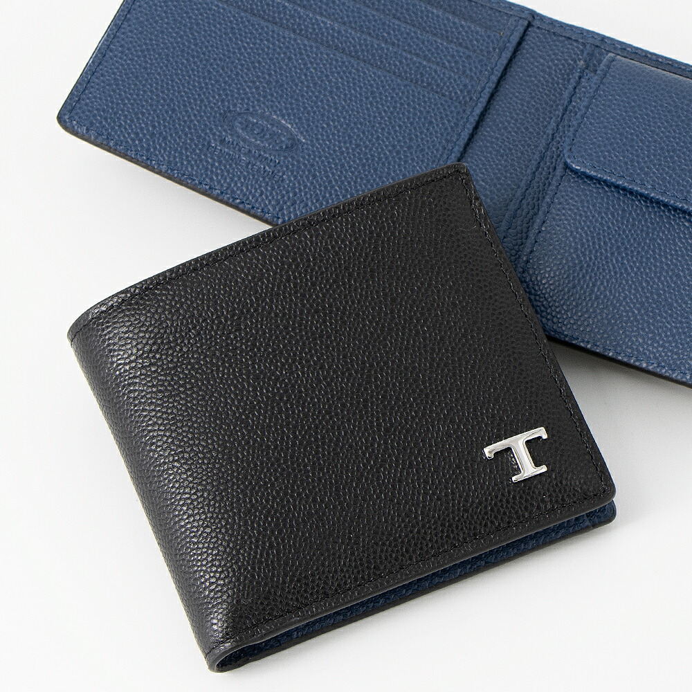 トッズ TOD'S 2つ折り財布(小銭入れ付き) ブラック/ネイビー XAMTSYBB300UZO DC34 [2026SS]