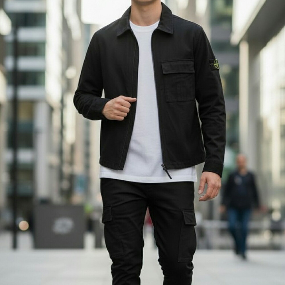 【お買い物マラソン10%OFFクーポン】ストーンアイランド STONE ISLAND メンズ シャツブルゾン シャツジャケット ブラック PANAMA COTTON OVERSHIRT 1200010 S0164 V0029 BLACK [2025FW]