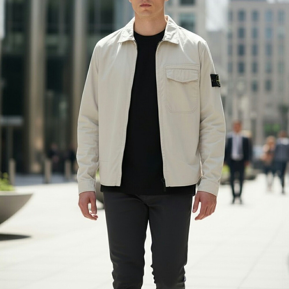 ストーンアイランド STONE ISLAND メンズ ジップアップオーバーシャツ STRETCH ORGANIC COTTON SATIN 1200015 S0012 V0061 PEARL GREY [2026SS]