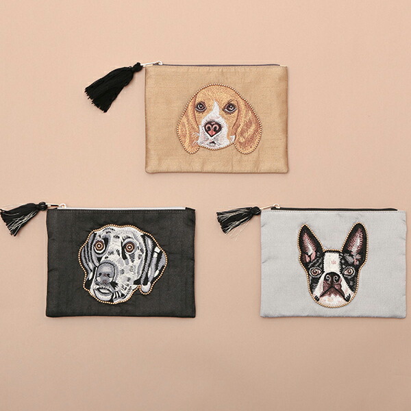 楽天市場】【送料無料】新着☆ イヌ 刺繍ポーチ 犬 ドッグ刺繍フラット