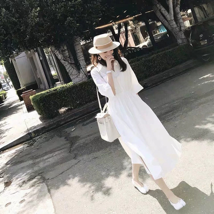 ワンピース シャツワンピース 春 夏 七分袖 ホワイト レディース 無地 Aライン きれいめ お出かけ ミモレ丈 ロングワンピ レジャー 体型カバー 大人 母の日 おしゃれ ファッション リゾート デート L 629 Redefiningrefuge Org