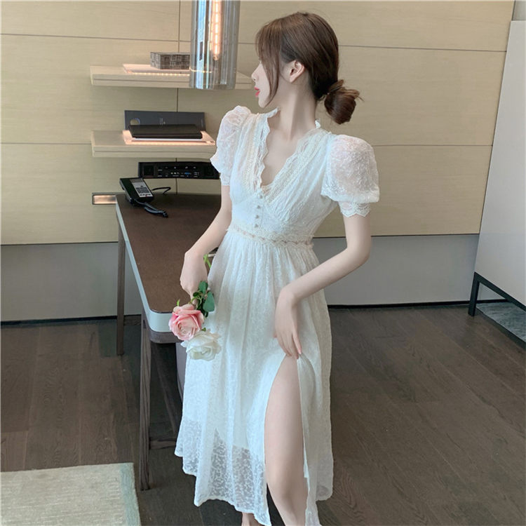 ワンピース 夏 半袖 レース レディース スリット パフスリーブ 無地 ネック Aライン ミモレ丈 ロングワンピ 上品 体型カバー 大人 おしゃれ ファッション ビーチ フェミニン きれいめ お出かけ レジャー L 633 Andapt Com ワンピース 夏 半袖 レース レディース スリット パフスリーブ 無地 ネック Aライン ミモレ丈 ロングワンピ 上品 体型カバー 大人 おしゃれ ファッション ビーチ フェミニン きれいめ お出かけ レジャー L 633 Andapt Com