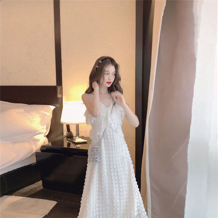 ワンピース 春 夏 キャミワンピ レディース ホワイト Aライン きれいめ お出かけ ミモレ丈 体型カバー結婚式 二次会 同窓会 大人 母の日 おしゃれ ファッション ドレス ビーチ レジャー リゾート L 661 Andapt Com