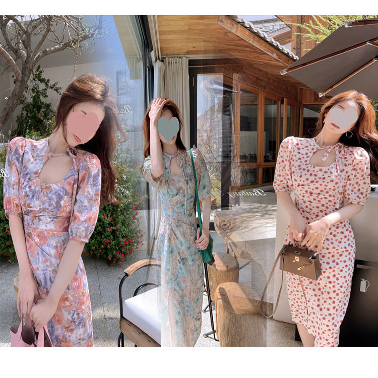 ワンピース 夏 半袖 パフスリーブ スリット レディース 花柄 ドット 水玉 Aライン ミモレ丈 ロングワンピ 大人 おしゃれ ファッション ビーチ エレガント リラックス きれいめ お出かけ レジャー L 636 Rvcconst Com