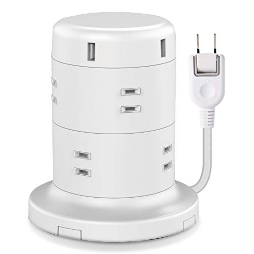 エレコム 電源タップ タワー型 延長コード [ 8個口 & USB×5ポート ] 固定パーツ付 雷ガード ほこりシャッター 2m ホワ 　送料無料