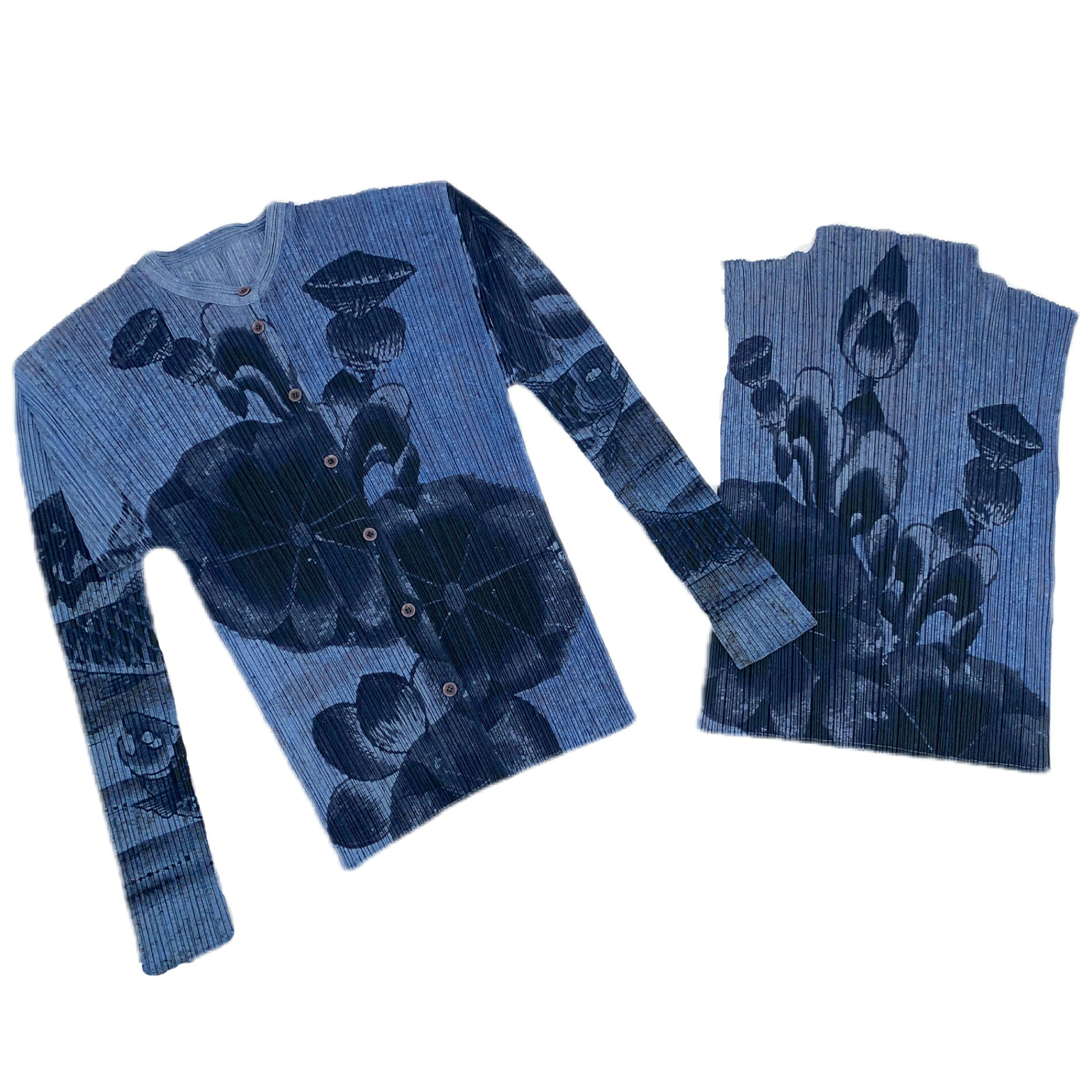 極美品 激レア 滅多に無い PLEATS PLEASE 筋目プリーズ ISSEY MIYAKE イッセイミヤケ 合奏団 蓮 鯉 花柄 長袖プルオーバー カットソー