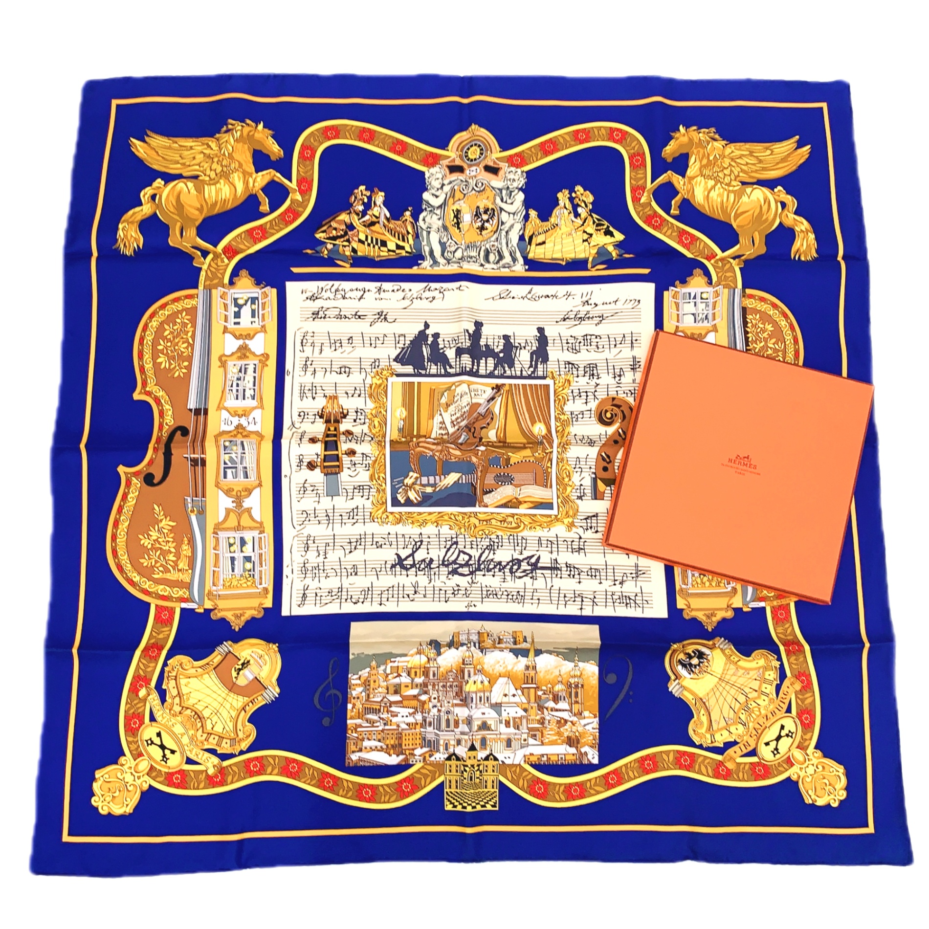 HERMES LE F LEUVE SACRE 聖なる大河カレ90 スカーフ HERMES 未使用 エルメス LE FLEUVE SACRE 聖なる大河 カレ90