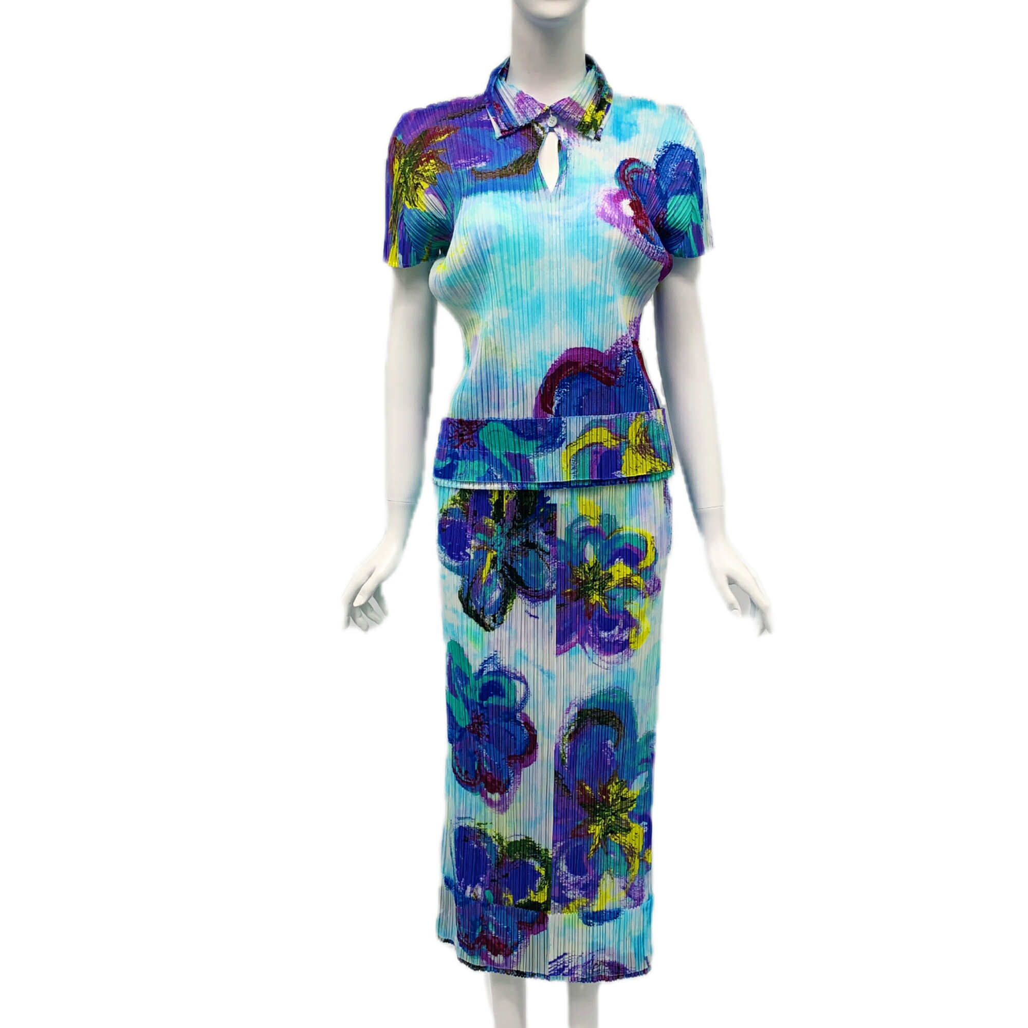 極美品 PLEATSPLEASE 筋目プリーズ ISSEY MIYAKE イッセイミヤケ トップス ロングスコート セットアップ 花柄 PP61-JK751 PP61-JG754