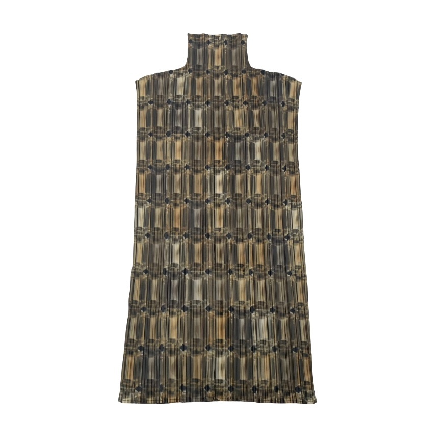滅多に無い 90s ヴィンテージ ISSEY MIYAKE イッセイミヤケ PLEATS PLEASE 筋目プリーズ 珠玉柄 ハイネック カットソー マルチ色合い 大きさ3