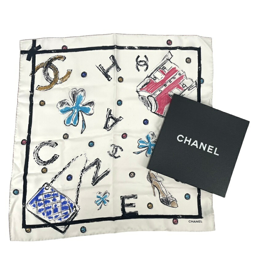 新品負けず劣らず CHANEL シャネル アイコンモチーフ えり巻き ココマーク 絹地 白いこと 箱付き添い人