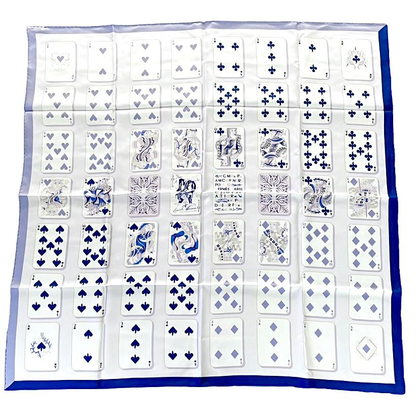 極美品 HERMES エルメス えり巻き カレ90 絹地 Jeu de Cartes 加留多 歌留多 数詞 バンダナ マルチ色合い 紫