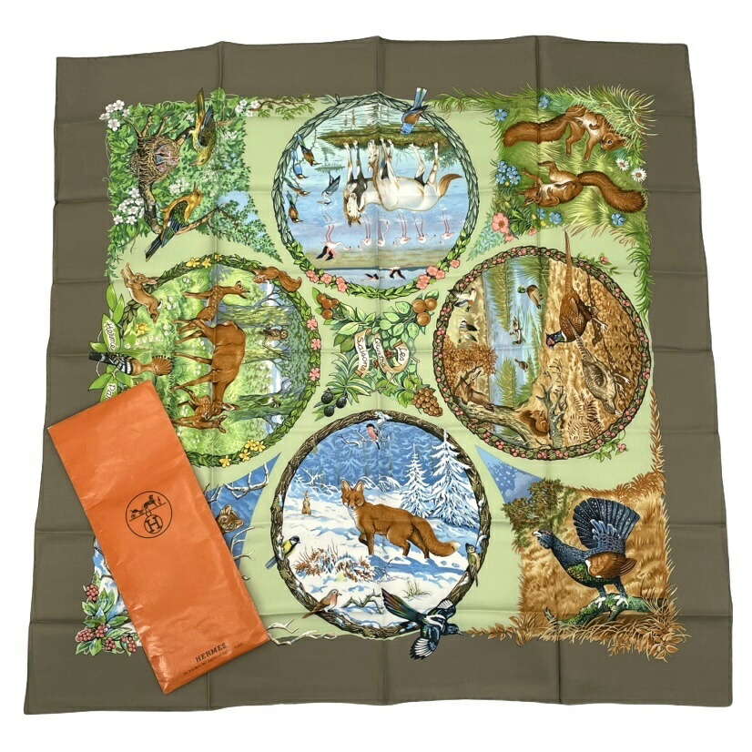新品未使用✨超希少！HERMES 雄鹿たち　カレ90 ブラウン　箱付き 新品未使用✨超希少！HERMES 雄鹿たち カレ90 ブラウン 箱付き