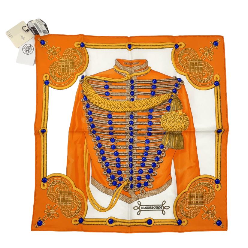 未当て嵌める品 HERMES エルメス BRANDEBOURGS ブランデンブルク飾りつけ えり巻き 地絹 オレンジ色