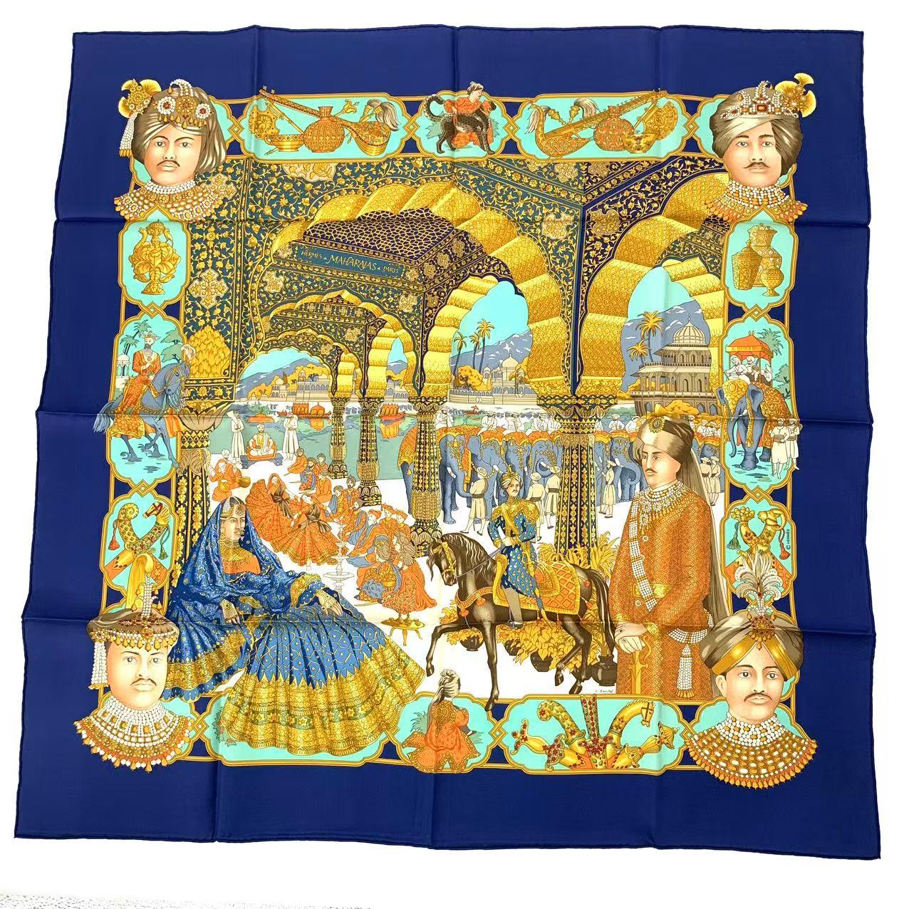 新品負けず劣らず HERMES エルメス えり巻き カレ90 MAHARAJAS マハラジャ 地絹 米国海軍