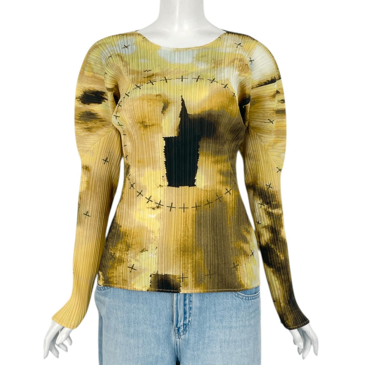 激レア 極美品 ISSEY MIYAKE イッセイミヤケ PLEATS PLEASE 筋目プリーズ トップス カットソー 扇形袖 大遊星柄 大きさ4