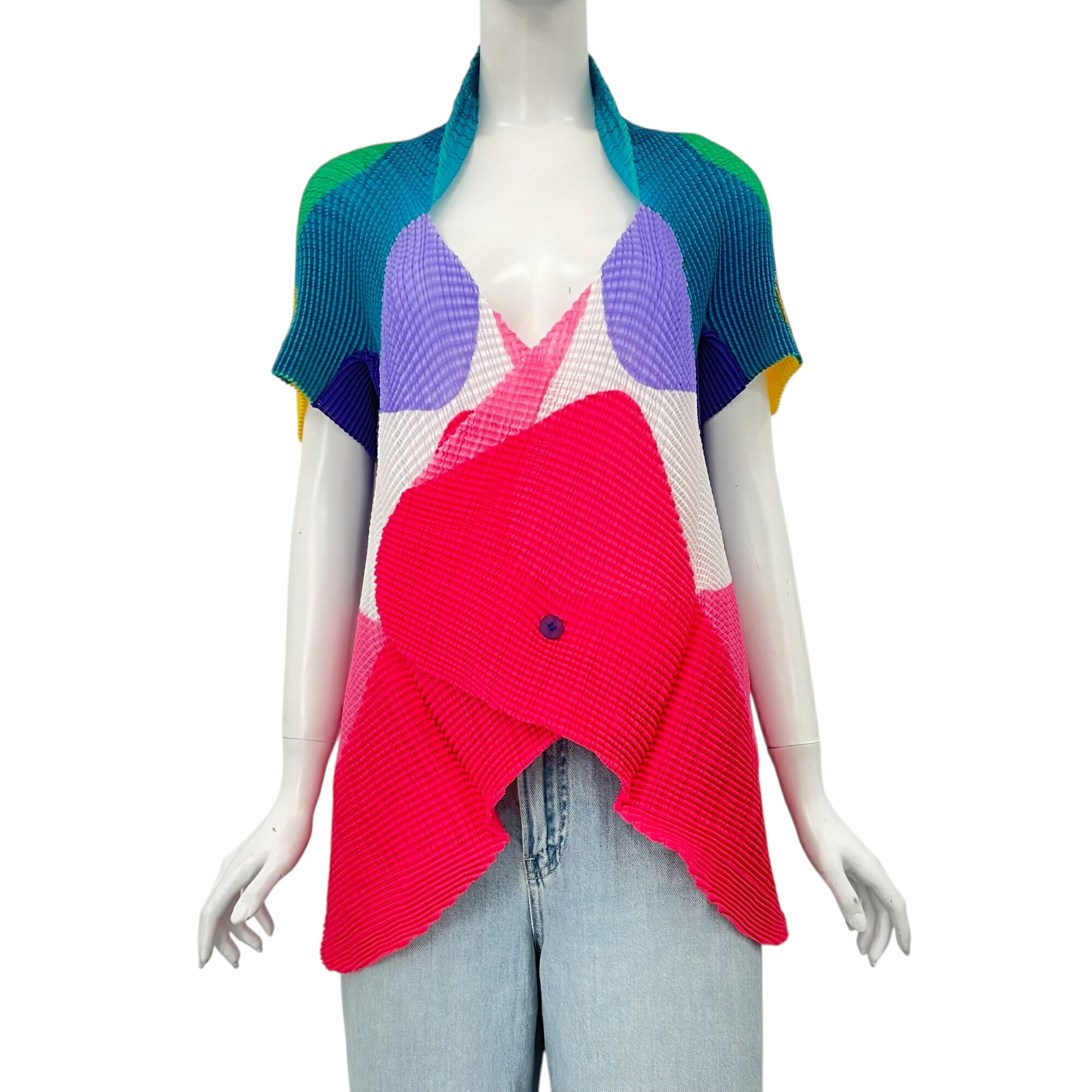 新品負けず劣らず ISSEY MIYAKE イッセイミヤケ ジレー トップス うつり変わり マルチ色合い 大きさ2