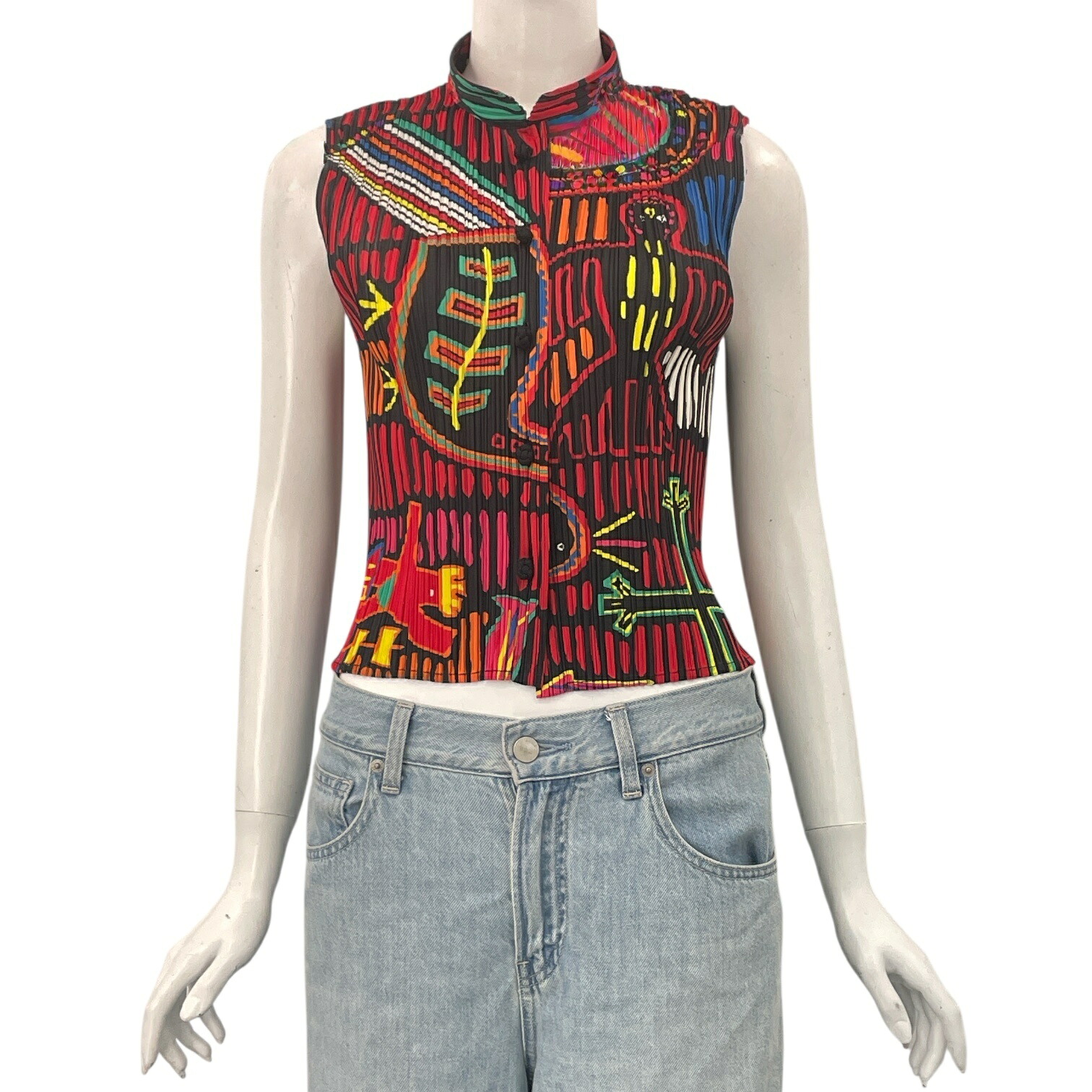 極美品 ISSEY MIYAKE イッセイミヤケ PLEATS PLEASE プリーツプリーズ カットソー アニマル エスニック 壁画プリント マルチカラー サイズ3|Tokyo Vintage Brand