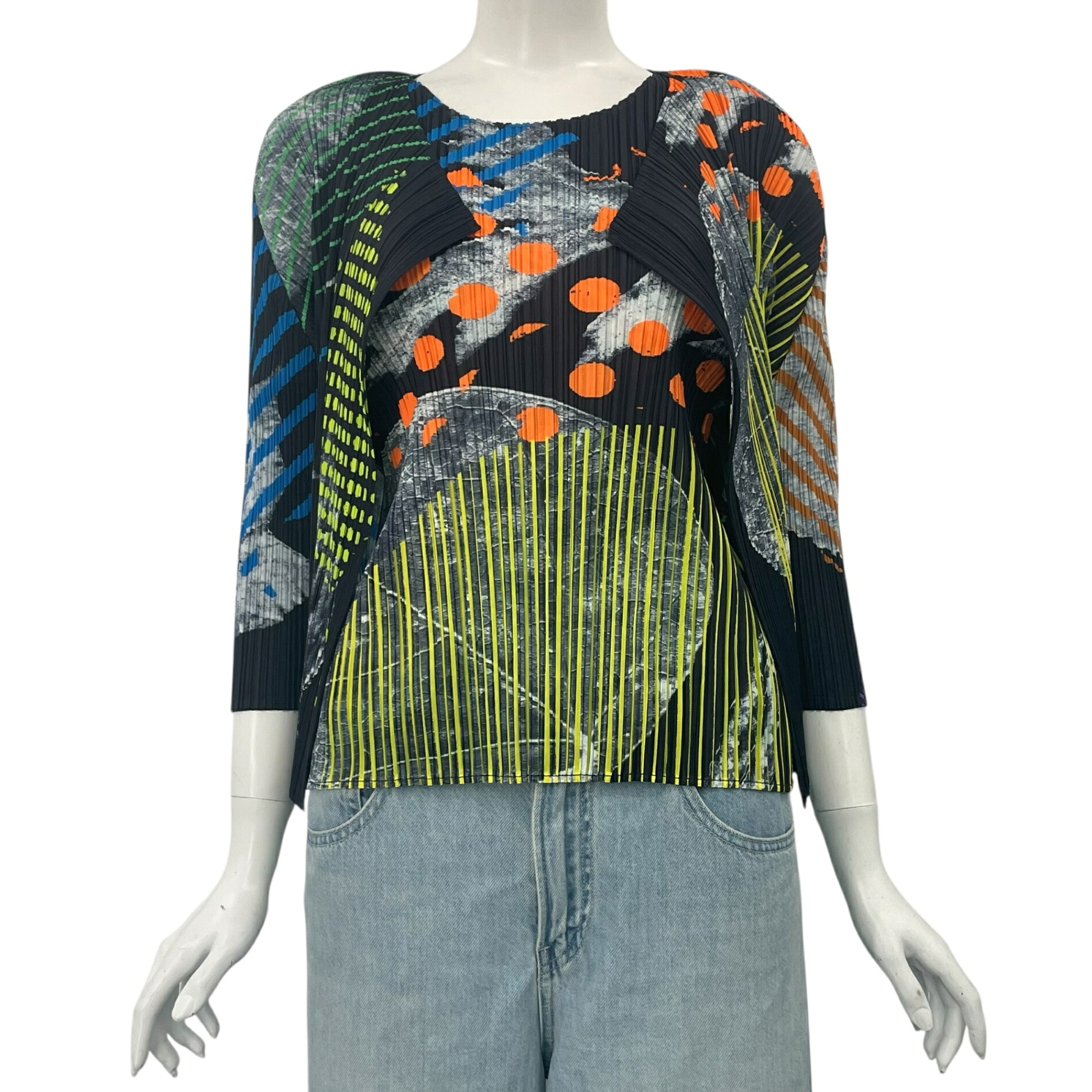 新品負けず劣らず ISSEY MIYAKE イッセイミヤケ PLEATS PLEASE 筋目プリーズ 合奏団 ジレー カットソー 半袖 水墨の楓 マルチ色合い 大いさ3