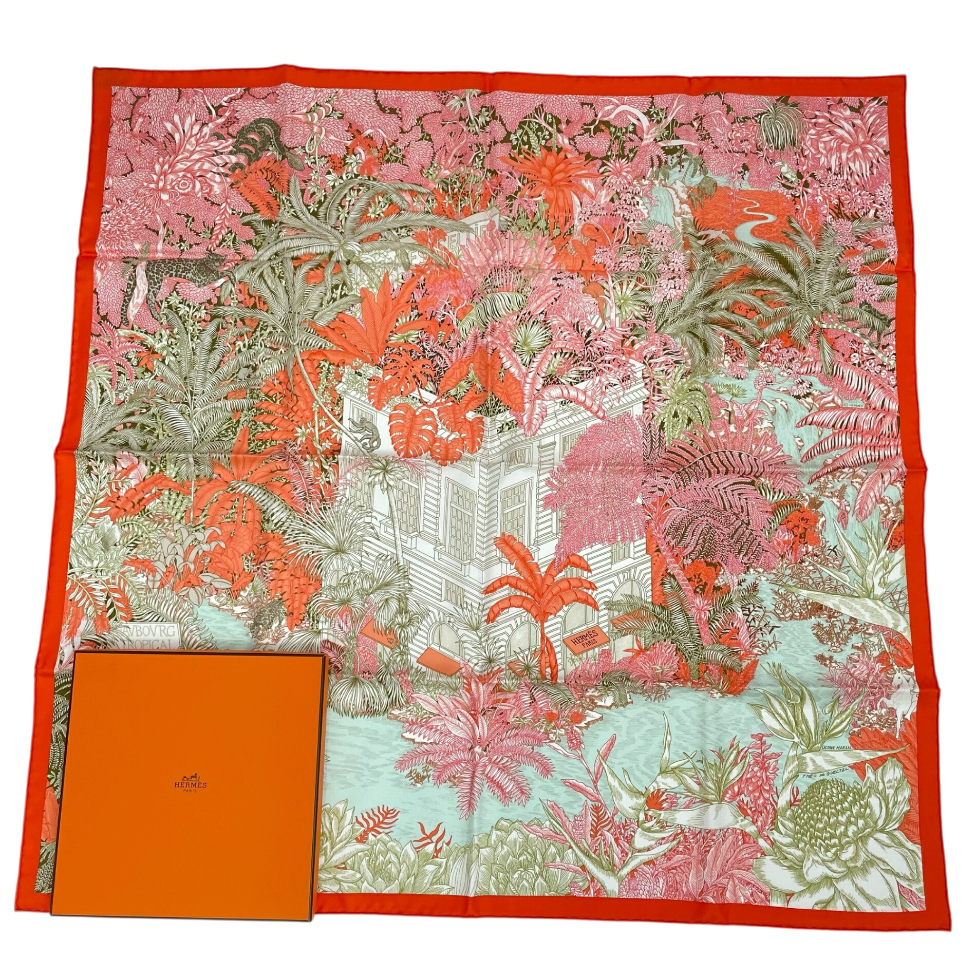 新品負けず劣らず HERMES エルメス カレ90 Faubourg Tropical フォーブル・トロピカル マルチ色合い 箱付き添い人