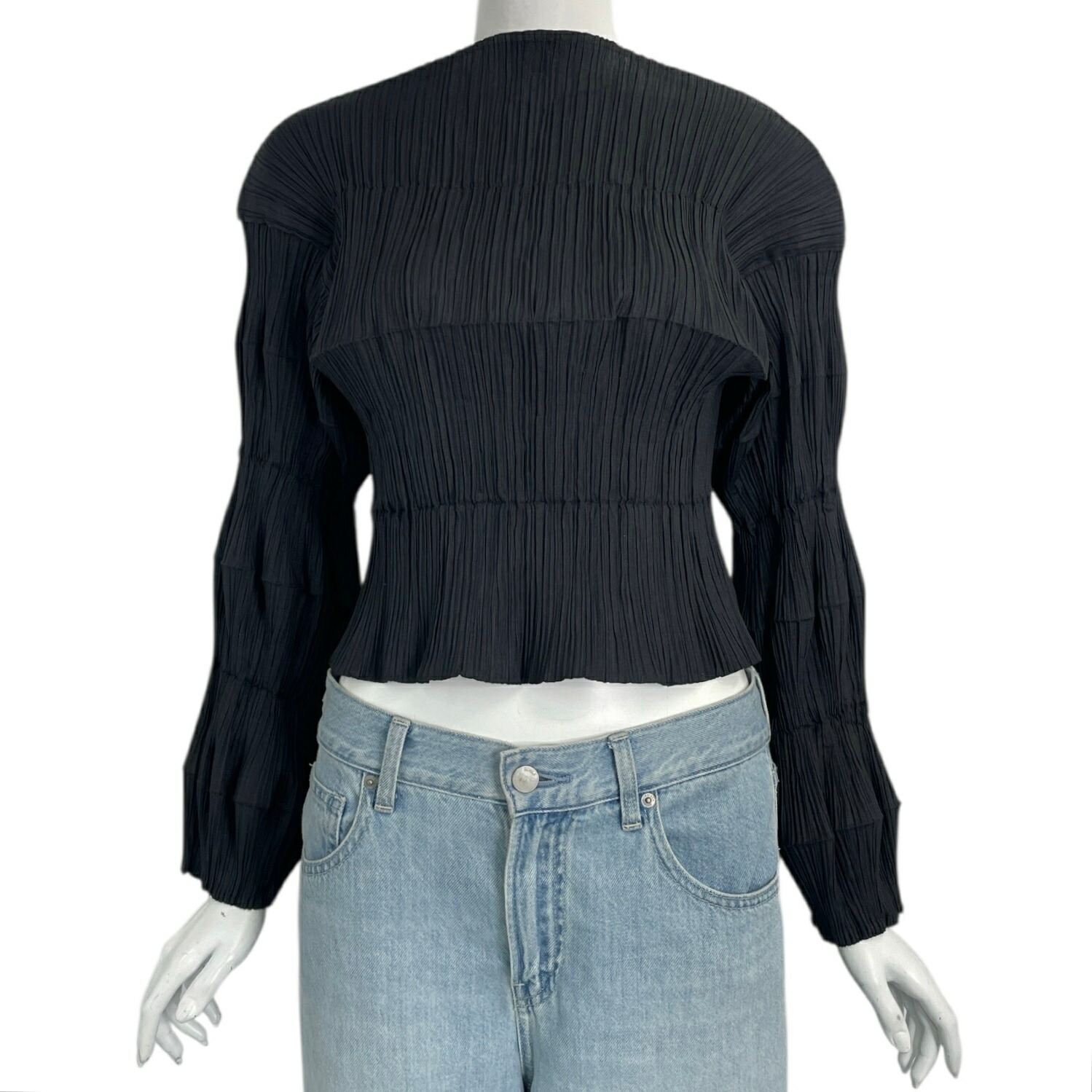 レア 希少 新品同様 ISSEY MIYAKE イッセイミヤケ PLEATS PLEASE プリーツプリーズ トップス カットソー 長袖 竹節デザイン 立体デザイン ブラック サイズM｜Tokyo Vintage Brand