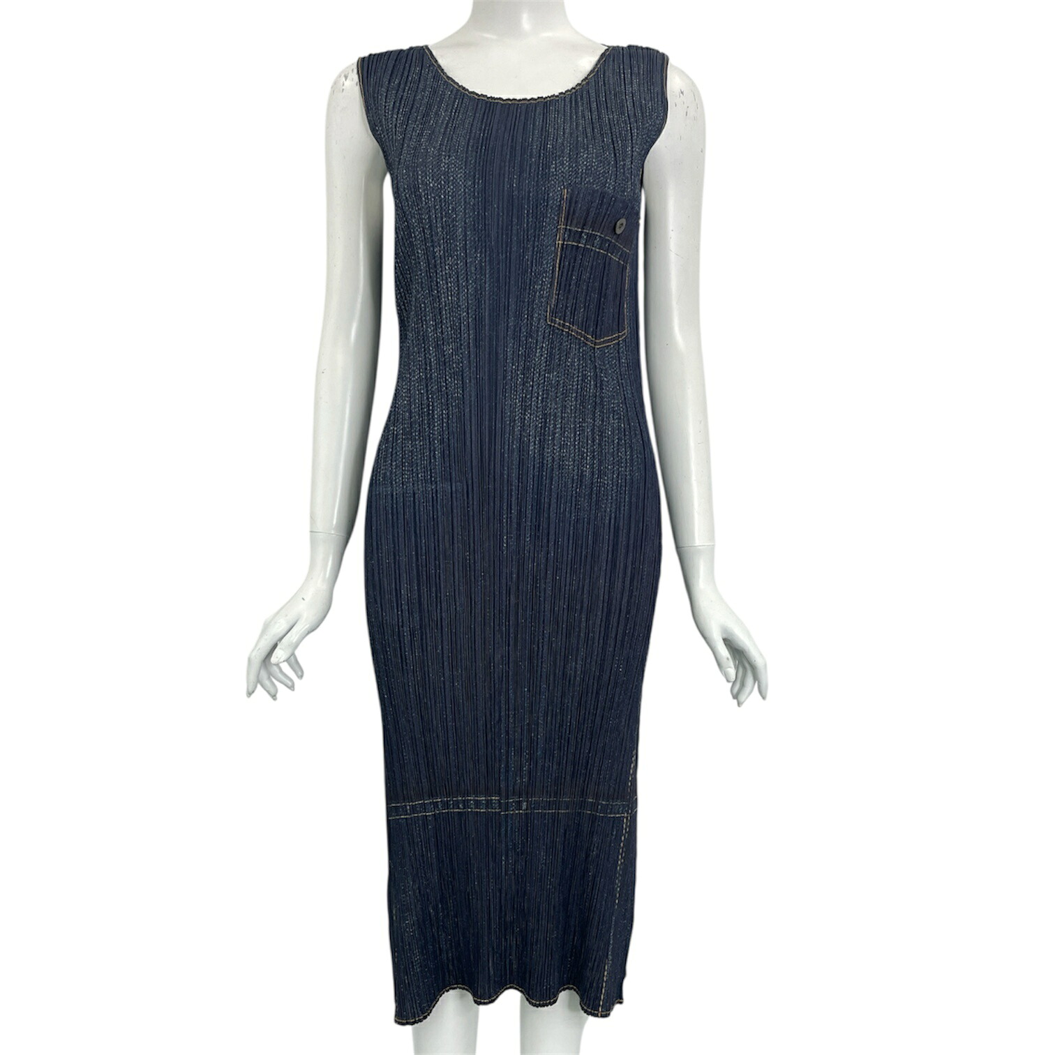新品負けず劣らず ISSEY MIYAKE イッセイミヤケ PLEATS PLEASE 筋目プリーズ 衣裳 ジーンズ目論む 青碧 大いさ3