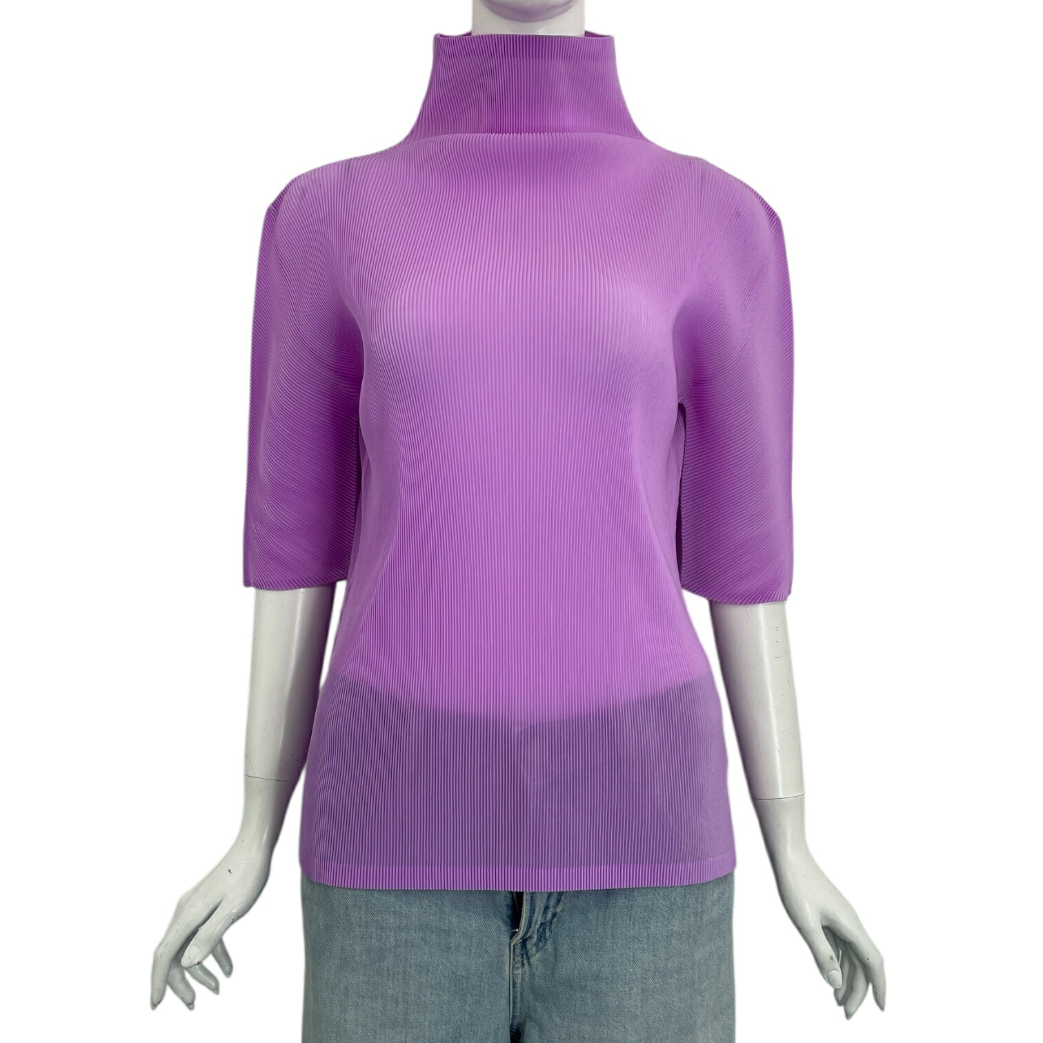 新品負けず劣らず ISSEY MIYAKE イッセイミヤケ PLEATS PLEASE 筋目プリーズ カットソー ハイネック パープル
