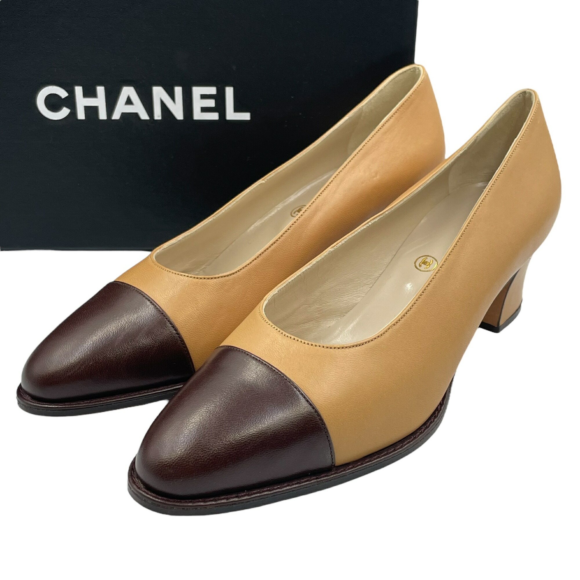 未当て嵌める品 CHANEL シャネル パンプス なめし革 ベージュ 大きさ36 箱付き添い人