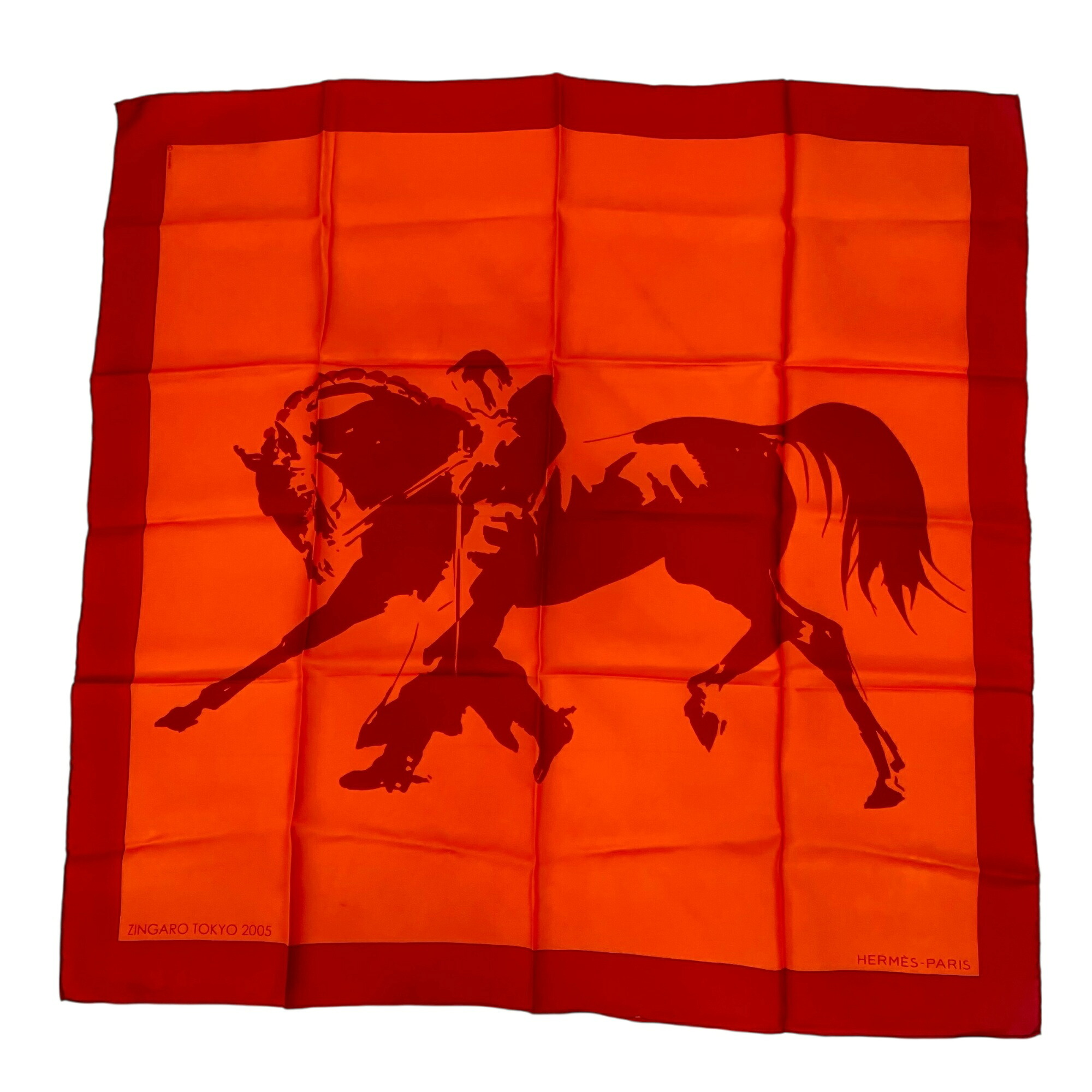レア 極美品 HERMES エルメス えり巻き 地絹 ZINGARO TOKYO 2005 ジンガロ日本の首都2005 オレンジ色