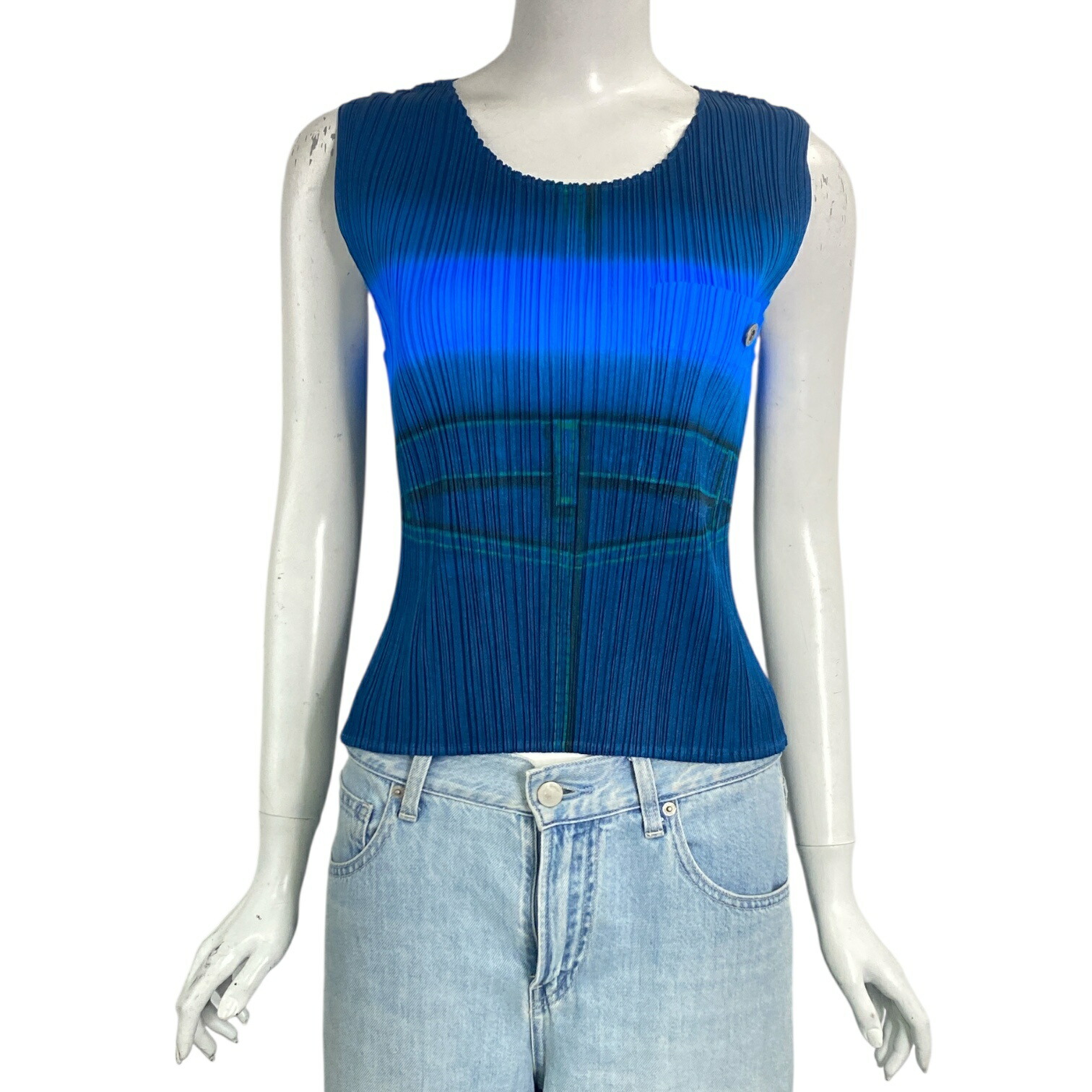 新品負けず劣らず ISSEY MIYAKE イッセイミヤケ PLEATS PLEASE 筋目プリーズ トップス より良い ジーンズ書き換える 青碧 大きさ4