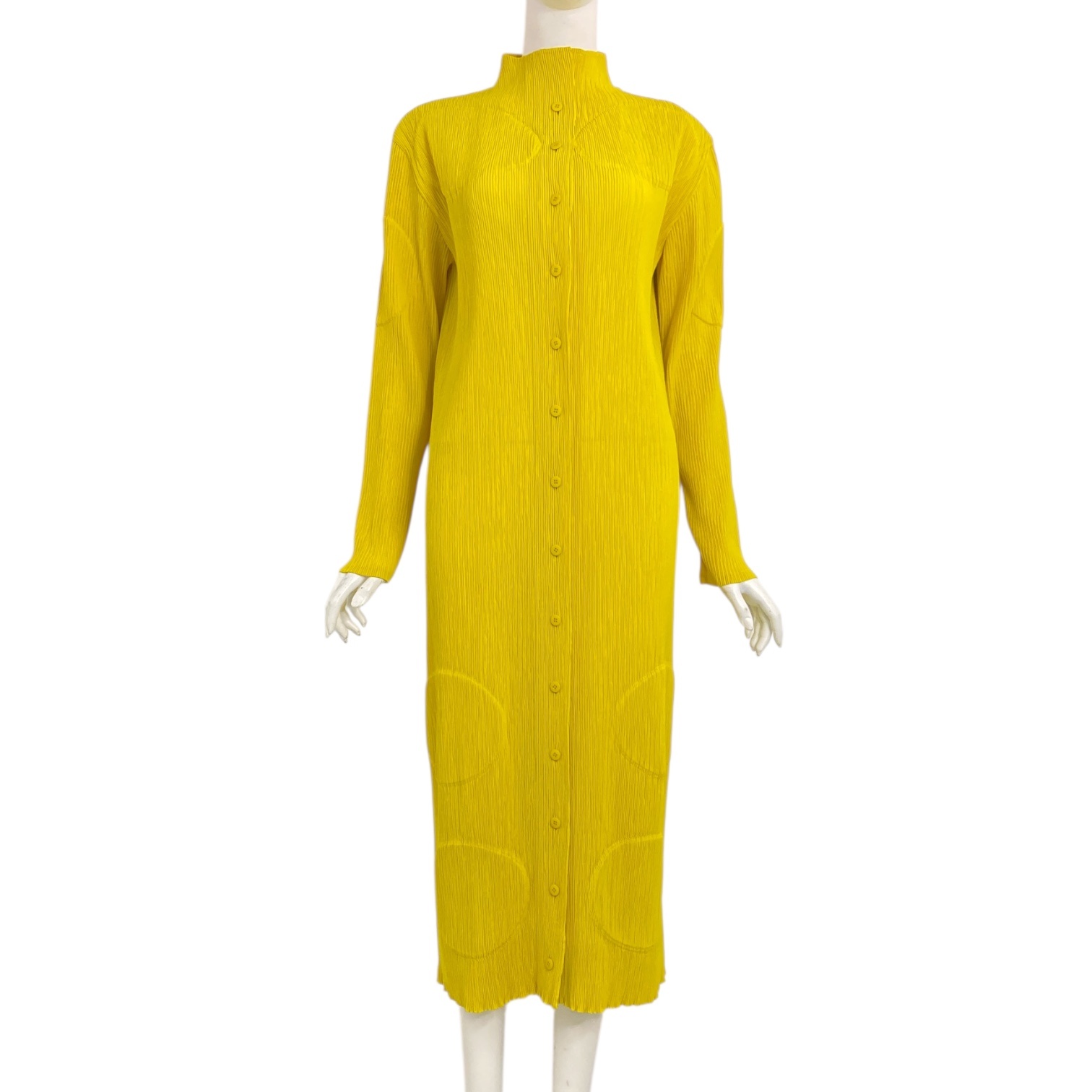 新品負けず劣らず ISSEY MIYAKE イッセイミヤケ PLEATS PLEASE 筋目プリーズ 衣装 ロング 黄色 大きさ2