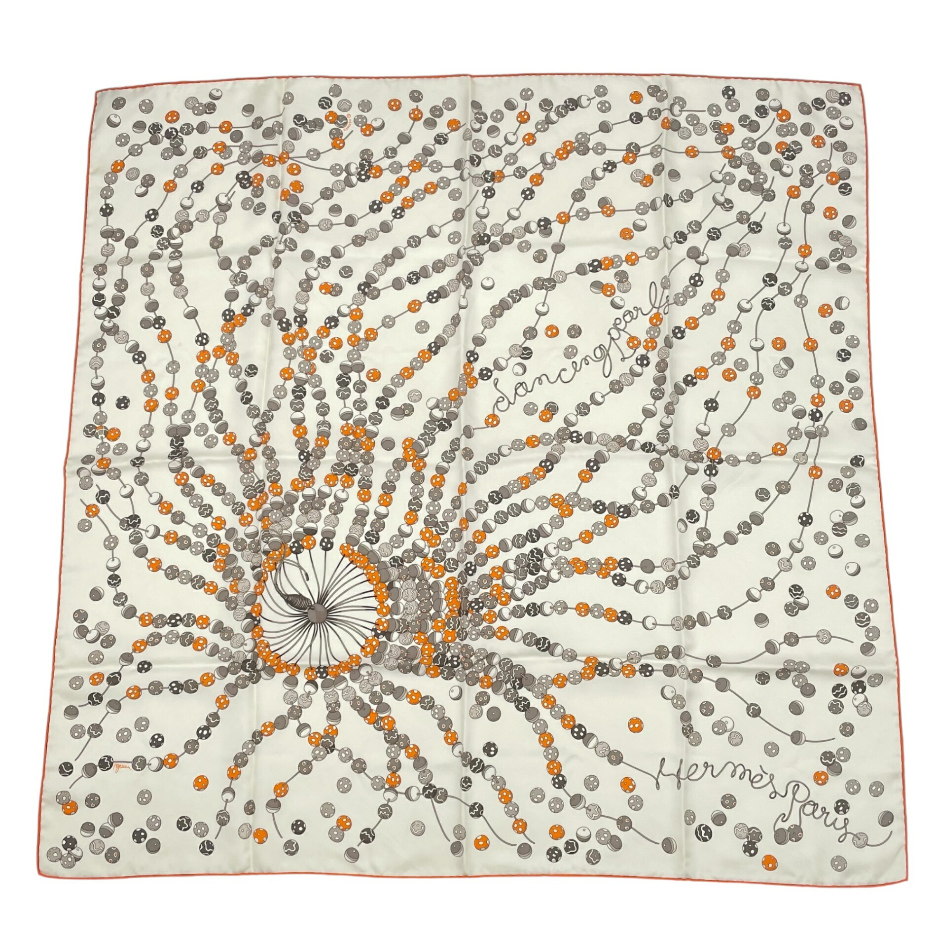 極美品 HERMES エルメス 地絹 カレ90 えり巻き  Dancing Pearl ダンシングパール マルチ色つや