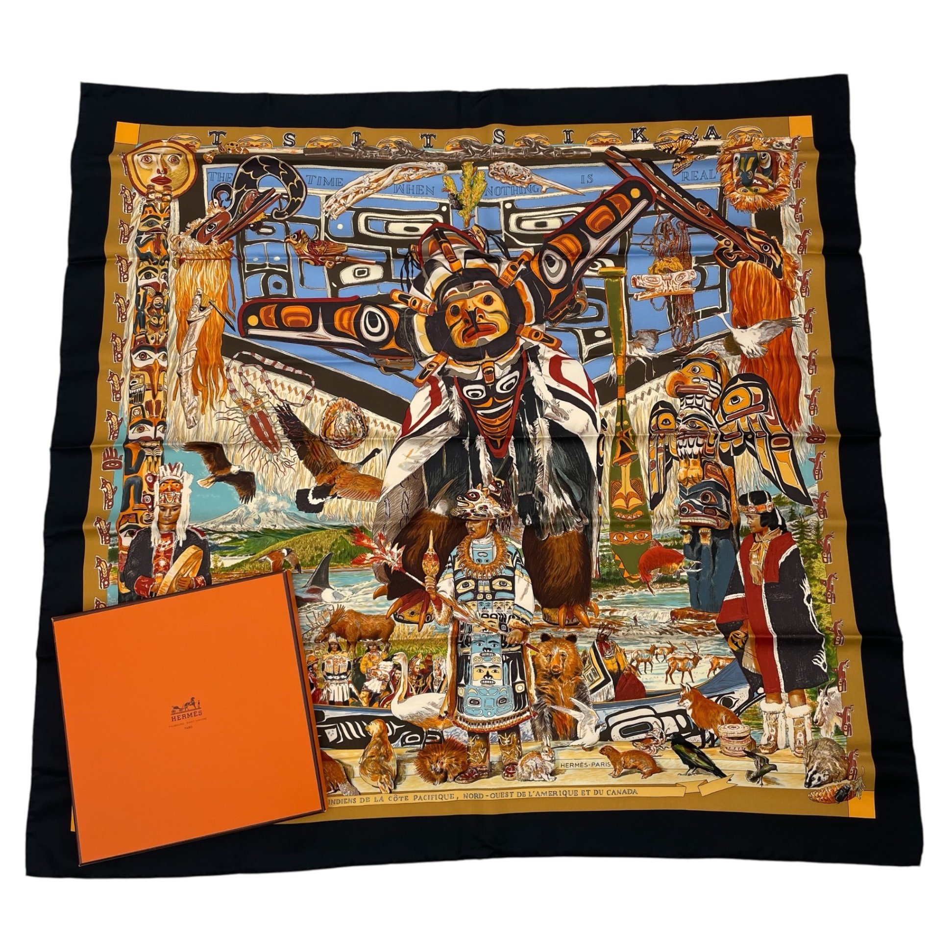 レア 滅多に無い 新品負けず劣らず HERMES エルメス カレ90 ツィツィカ Tsitsika 絹地 えり巻き 黒いこと 箱付き添い人