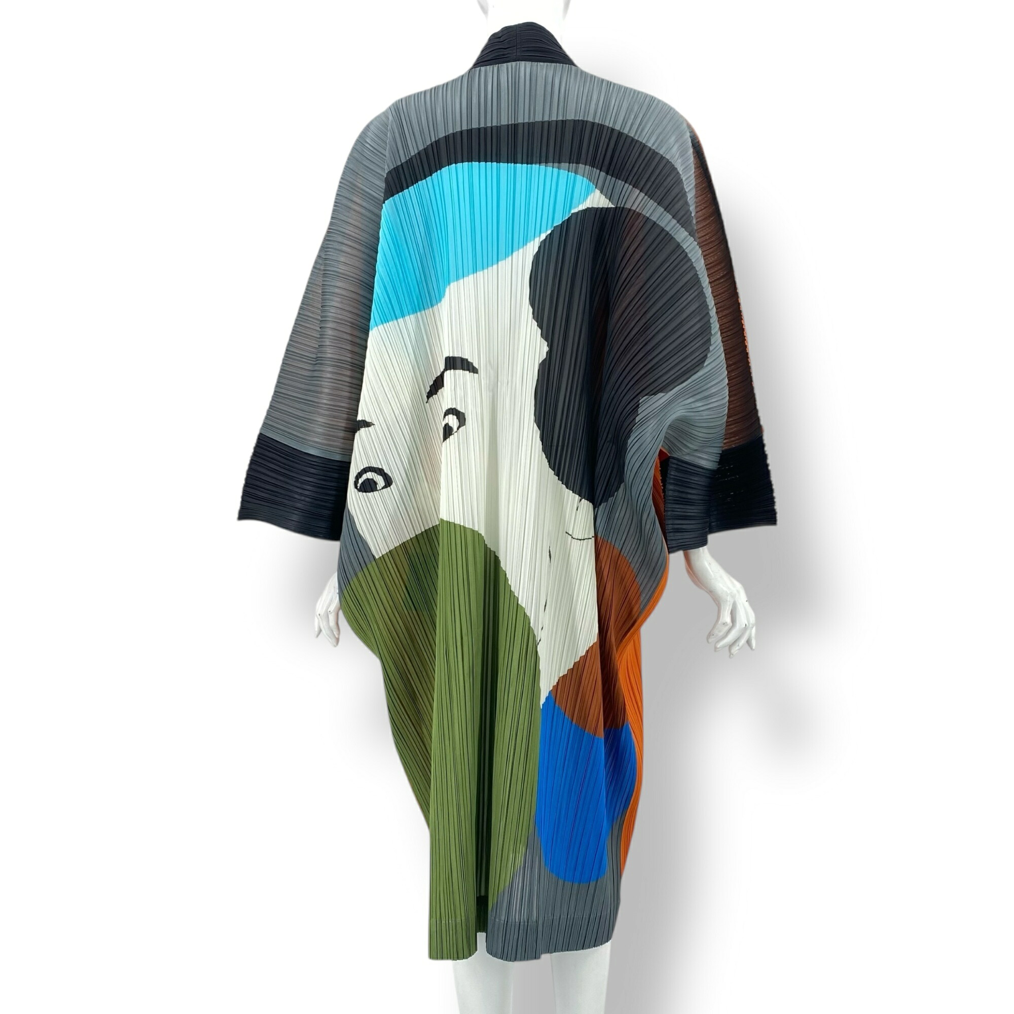 激レア 新品負けず劣らず ISSEY MIYAKE イッセイミヤケ PLEATS PLEASE 筋目プリーズ 厚地の外套 ロング IKKO TANAKA 共同研究 写楽 羽織 田中一光 マルチ色つや 大きさ3