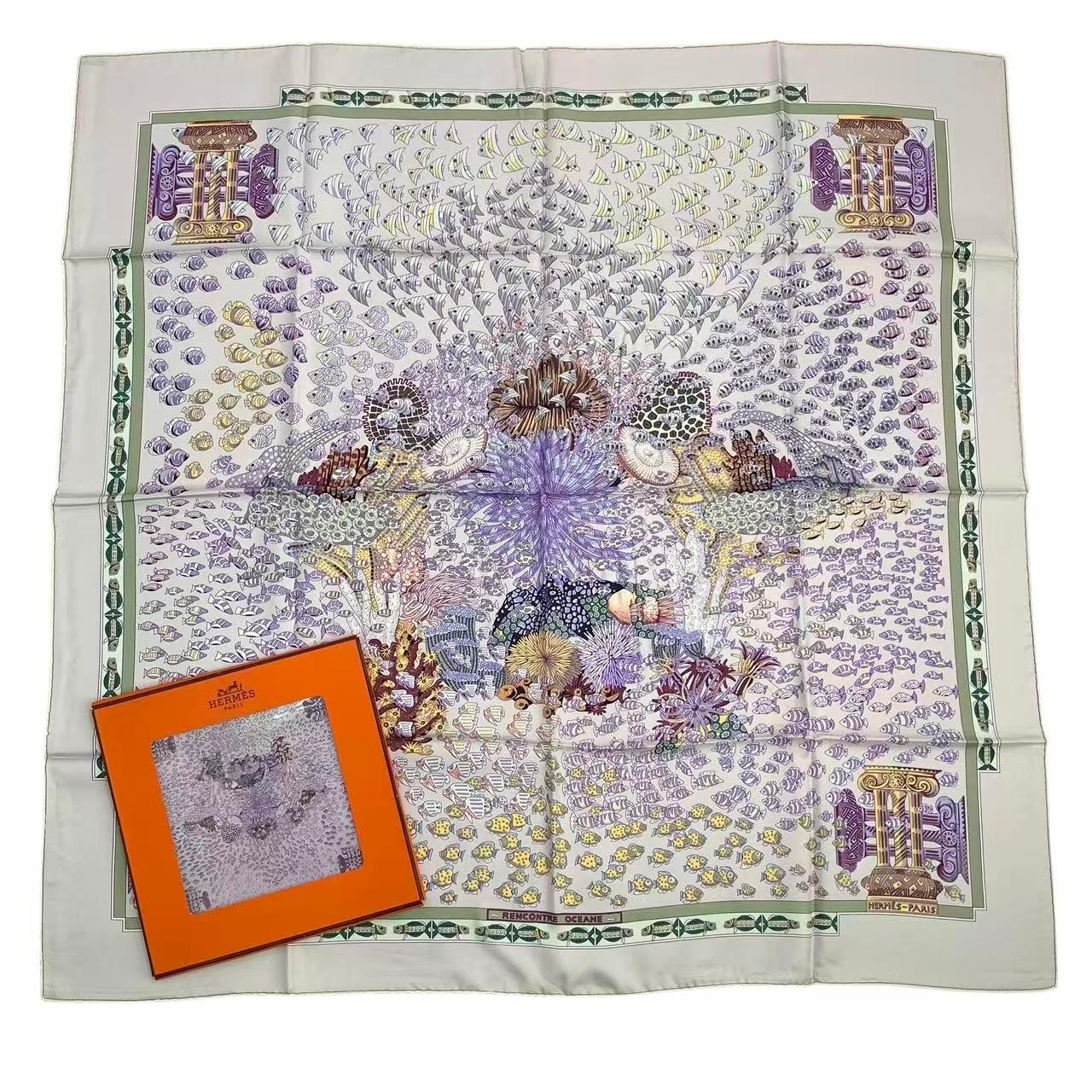 楽天市場】HERMES エルメス スカーフ カレ90 大西洋の出会い RENCONTRE