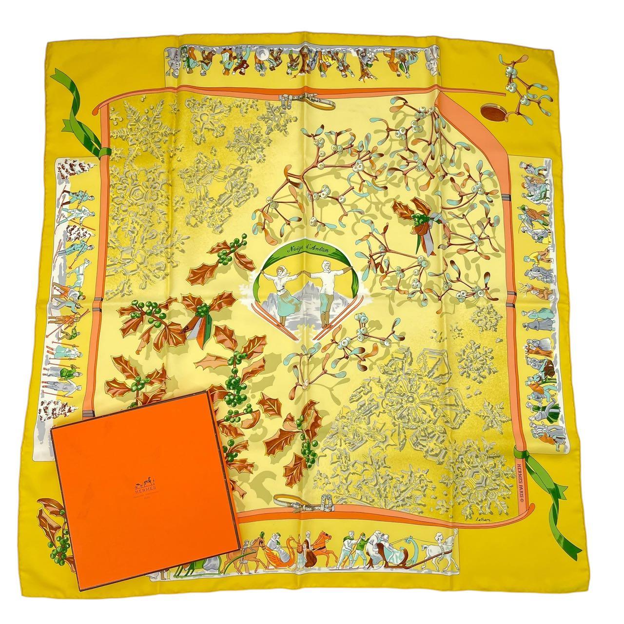 楽天市場】HERMES エルメス カレ 90 Neige d'Antan 去年の雪 イエロー