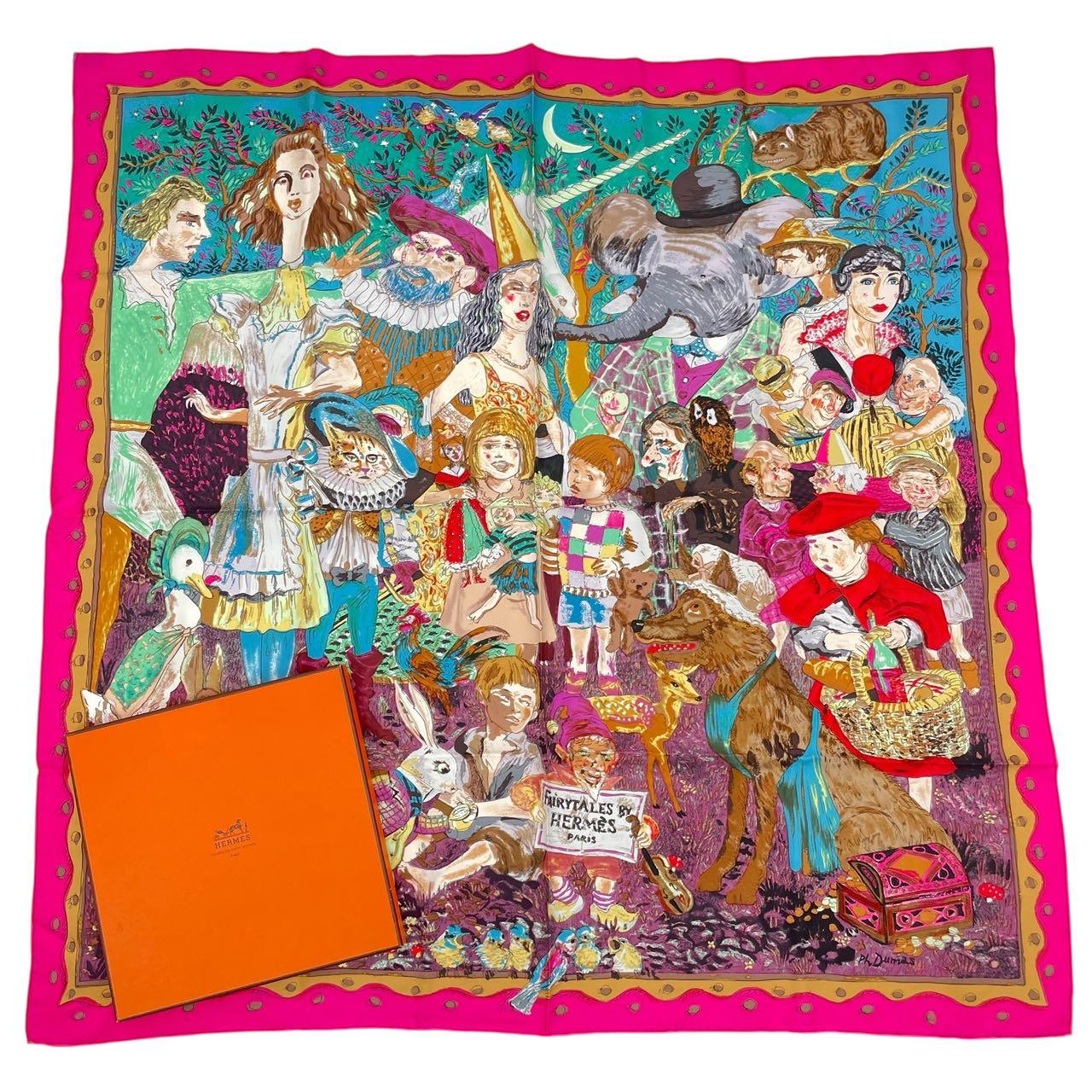 レア 新品負けず劣らず HERMES エルメス えり巻き 絹地 カレ90 FAIRYTALES 御伽話 マルチ色合い 箱付き添い人