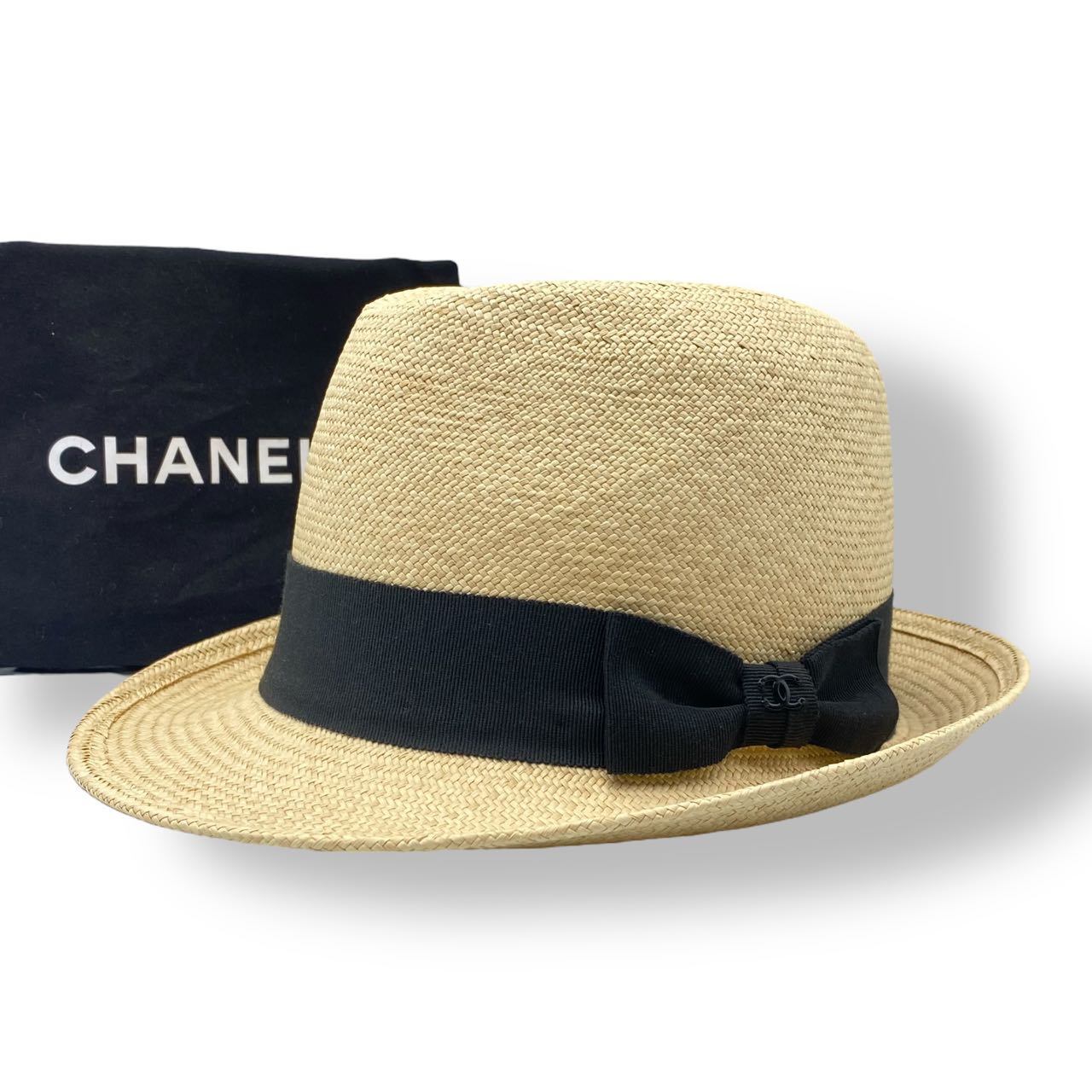 新品負けず劣らず CHANEL シャネル かぶり笠 麦わら帽子 ココマーク シュロの葉かんかん帽 中折れ 大いさＳ1BO-1
