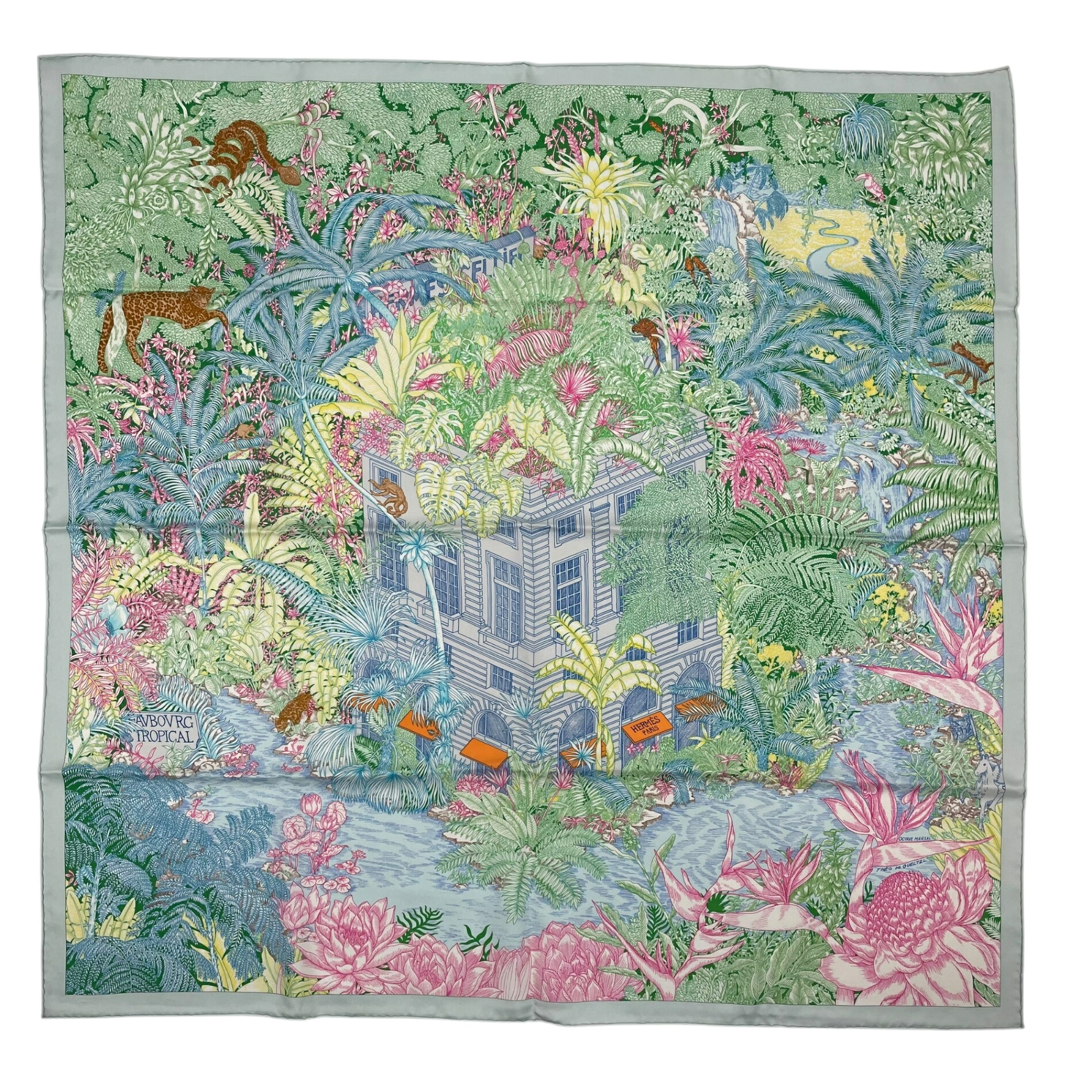新品負けず劣らず HERMES エルメス えり巻き カレ90 地絹100％ Faubourg Tropical フォーブル・トロピカル マルチ色つや