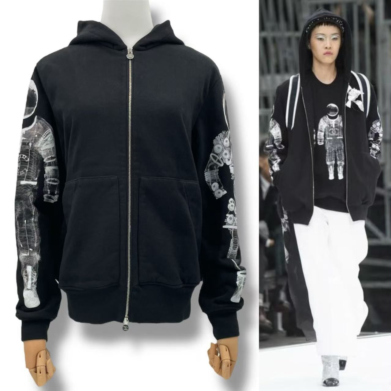 極美品 CHANEL シャネル パーカー 全ての存在飛行機移動士 2017年 ココマーク 白いこと ｘ 黒いこと