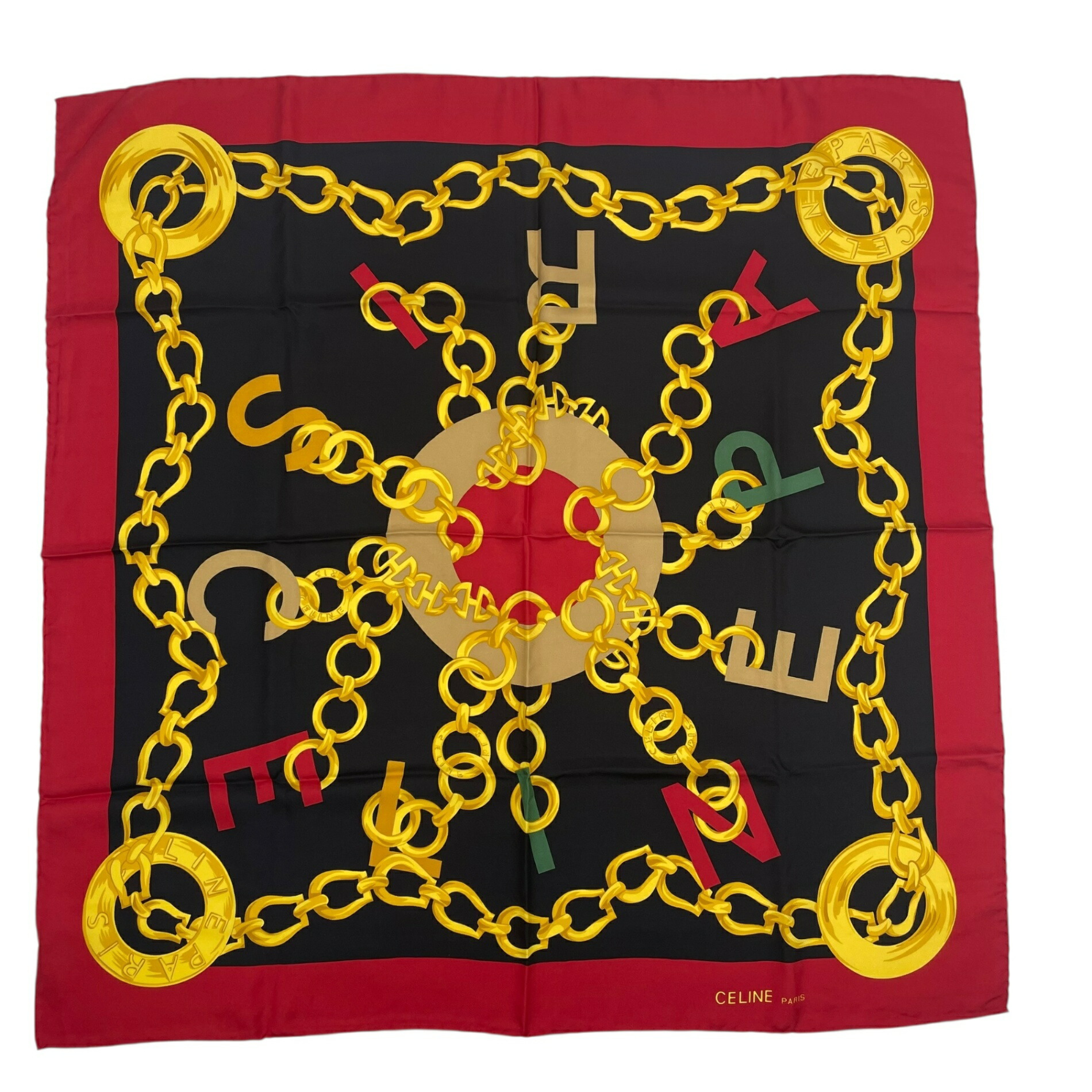 楽天市場】質屋 セリーヌ CELINE スカーフ 青 グリーン 緑 ロゴ