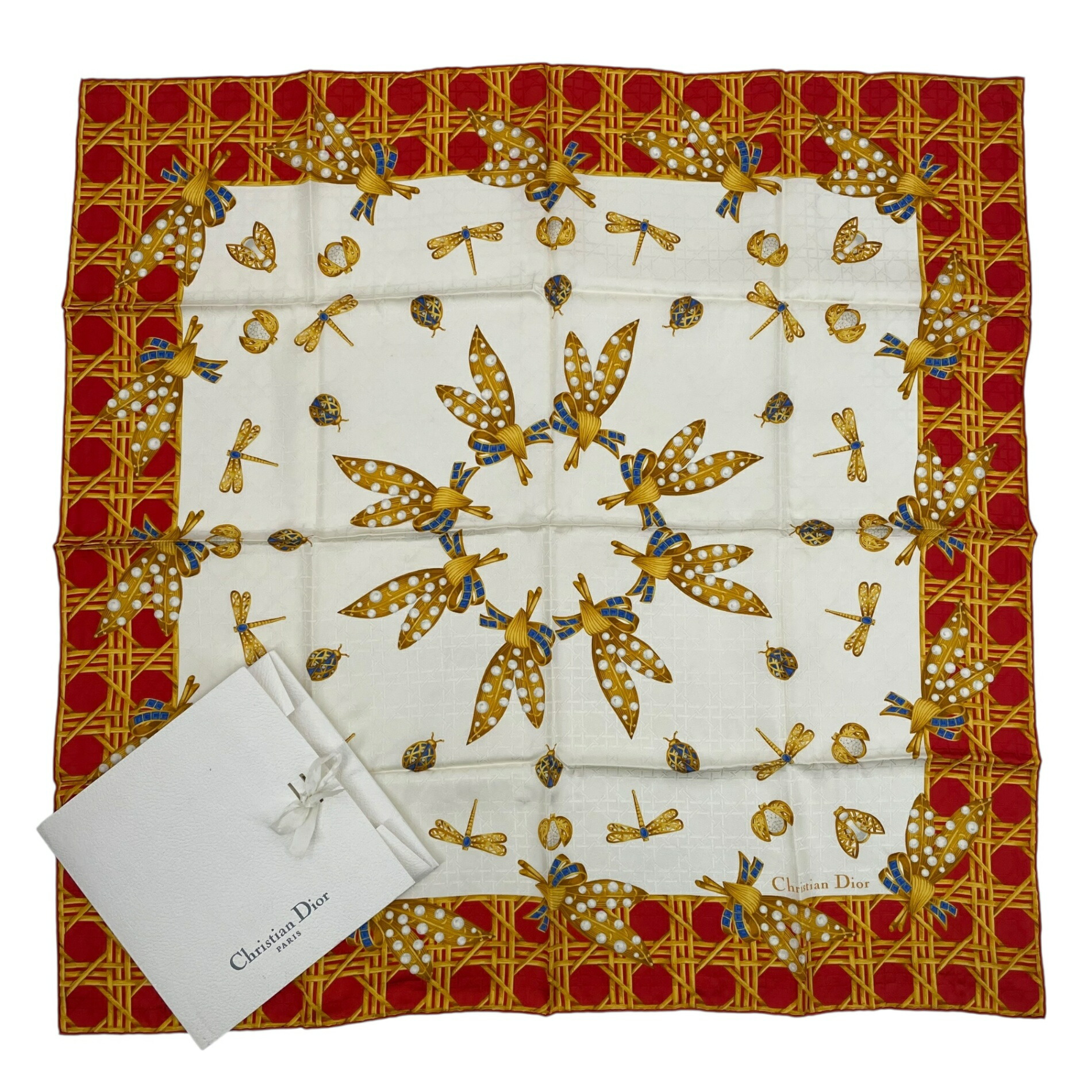 未使用品 Christian Dior クリスチャン ディオール スカーフ シルク ダイアナ 昆虫 レッド 箱付き｜Tokyo Vintage Brand