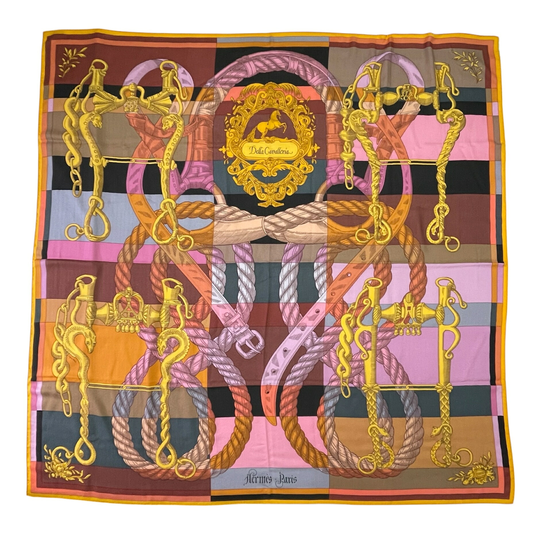 極美品 HERMES エルメス えり巻き カレ140 大判 Della Cavalleria デッラ カヴァッレリア マルチ色合い