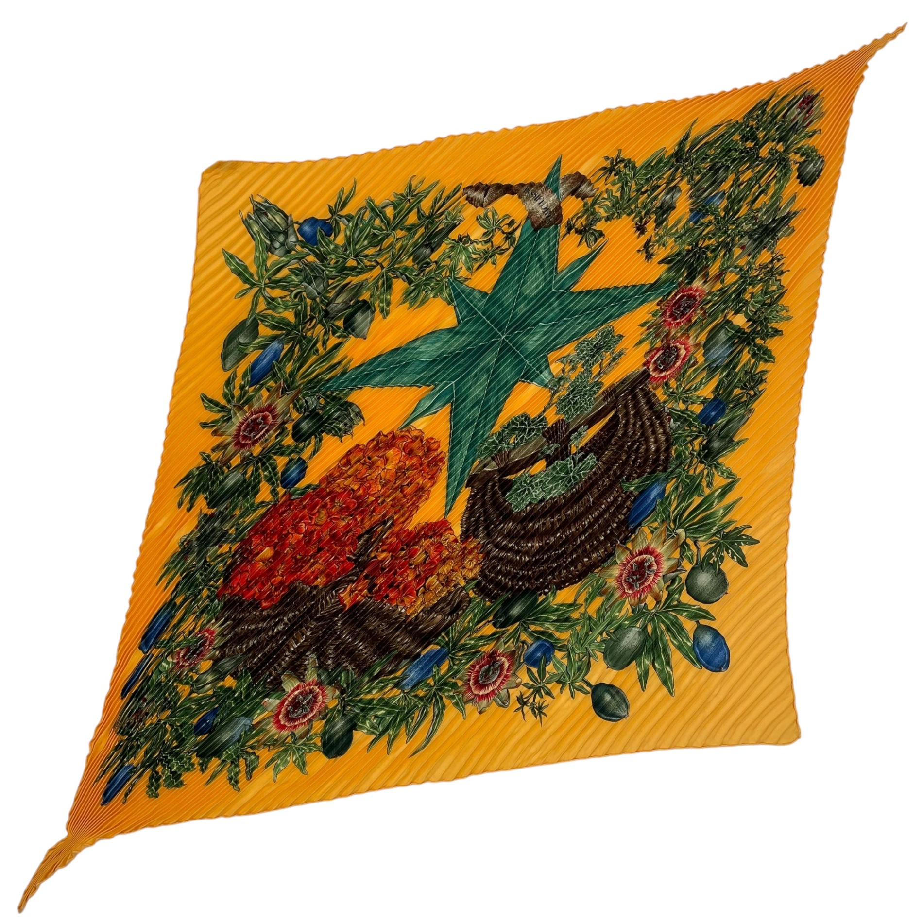 極美品 HERMES エルメス えり巻き 筋目 絹地 カレ90 PASSIFLORES 向かっ腹御花 黄み