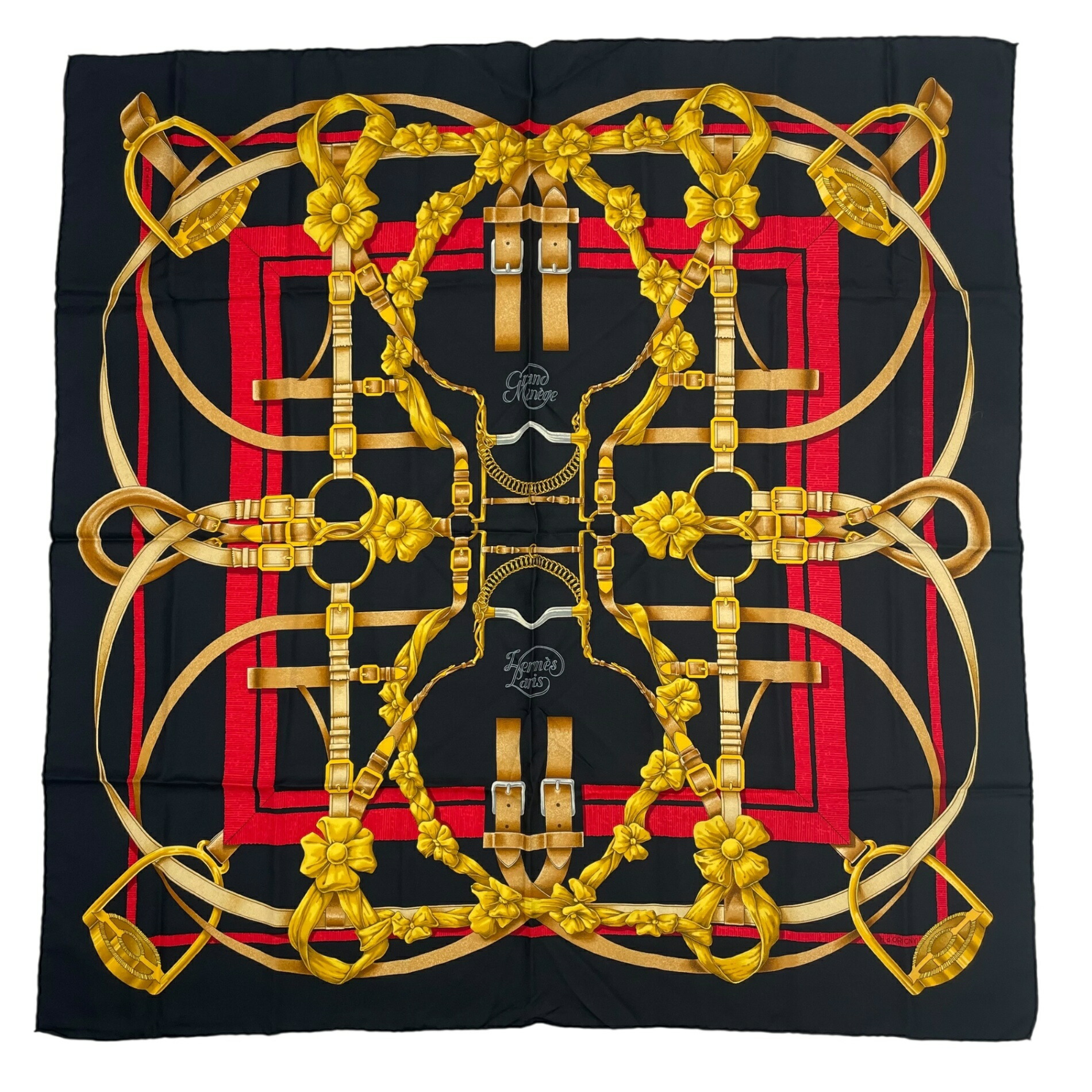 美品 HERMES エルメス スカーフ シルク カレ90 グランマネージュ デタイユ Grand Manege Detail ブラック｜Tokyo Vintage Brand