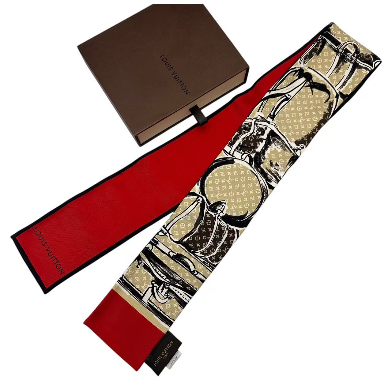 美品 LOUIS VUITTON ルイヴィトン スカーフ バンドー シルク ベージュ レッド｜Tokyo Vintage Brand