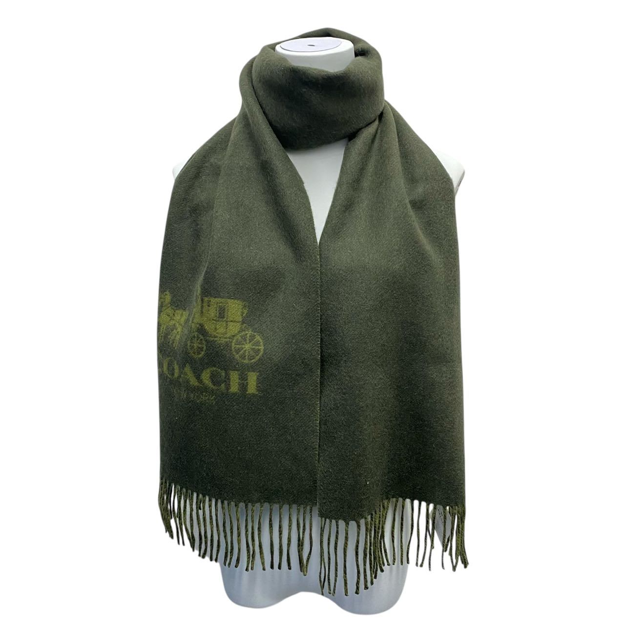 未当て嵌める品 COACH コーチ職 えり巻き カシミヤ 緑であること ロゴタイプ